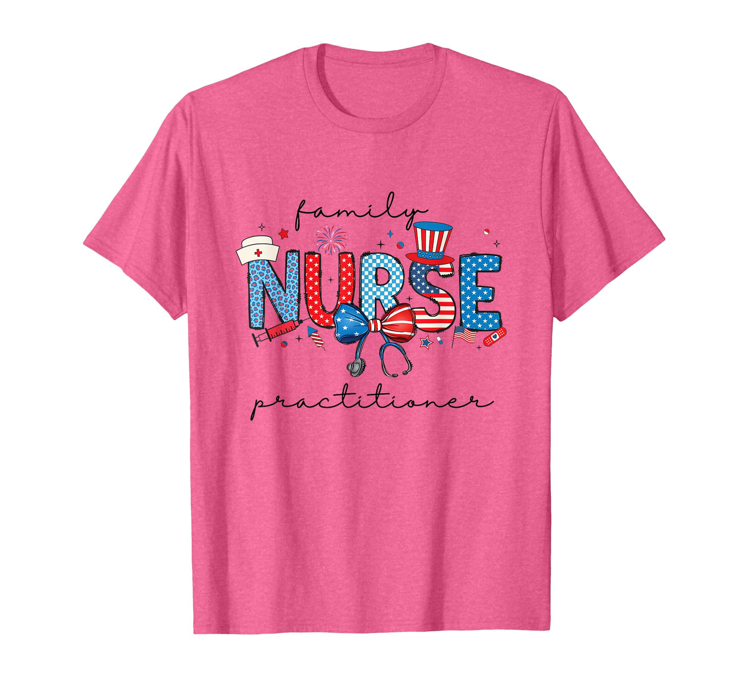 Family Nurse Practitioner 4th July USA Coquette Bow Nursing T-Shirt