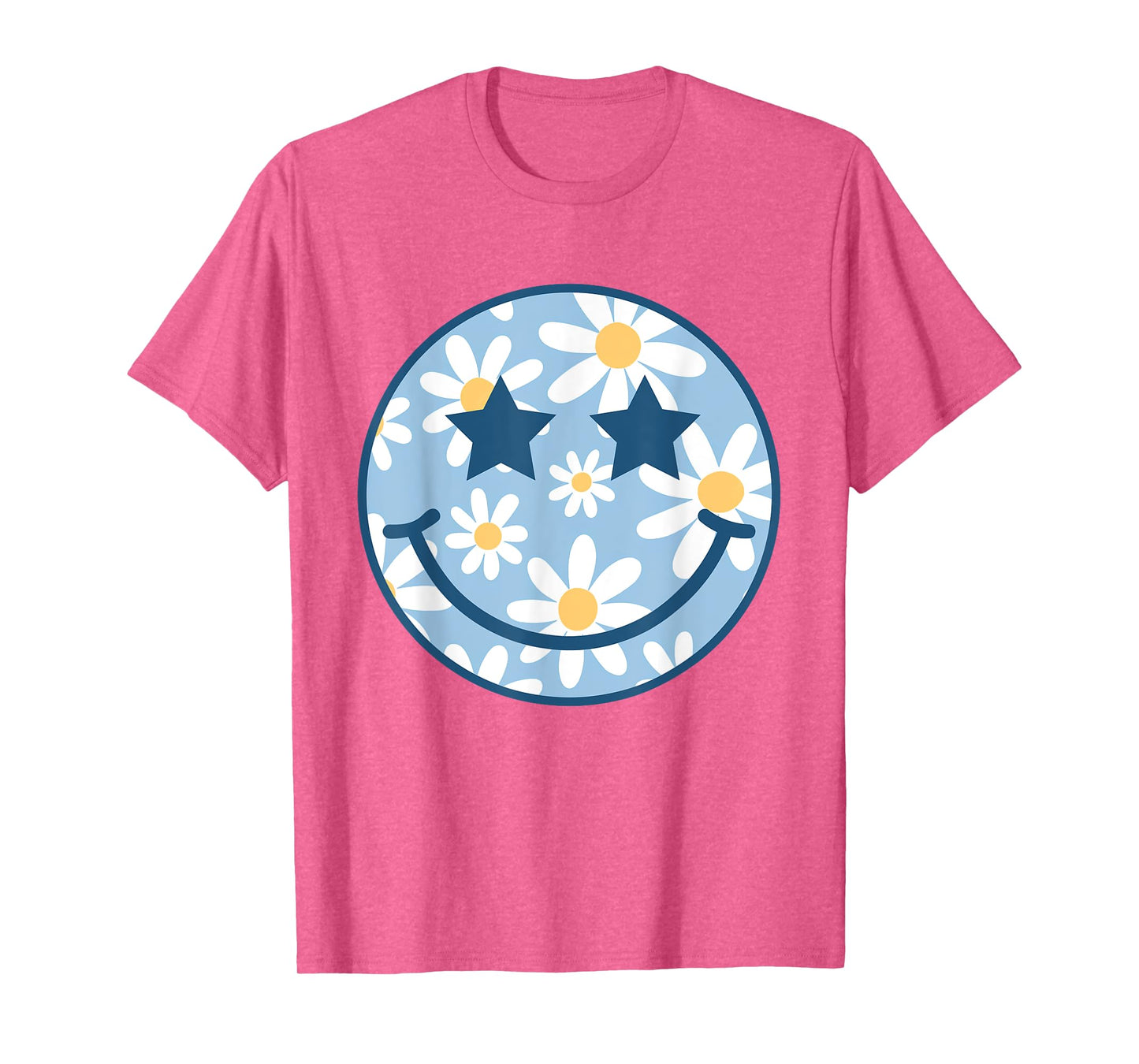 Retro Blue Happy Face Checkered Pattern Smile Face Trendy T-Shirt