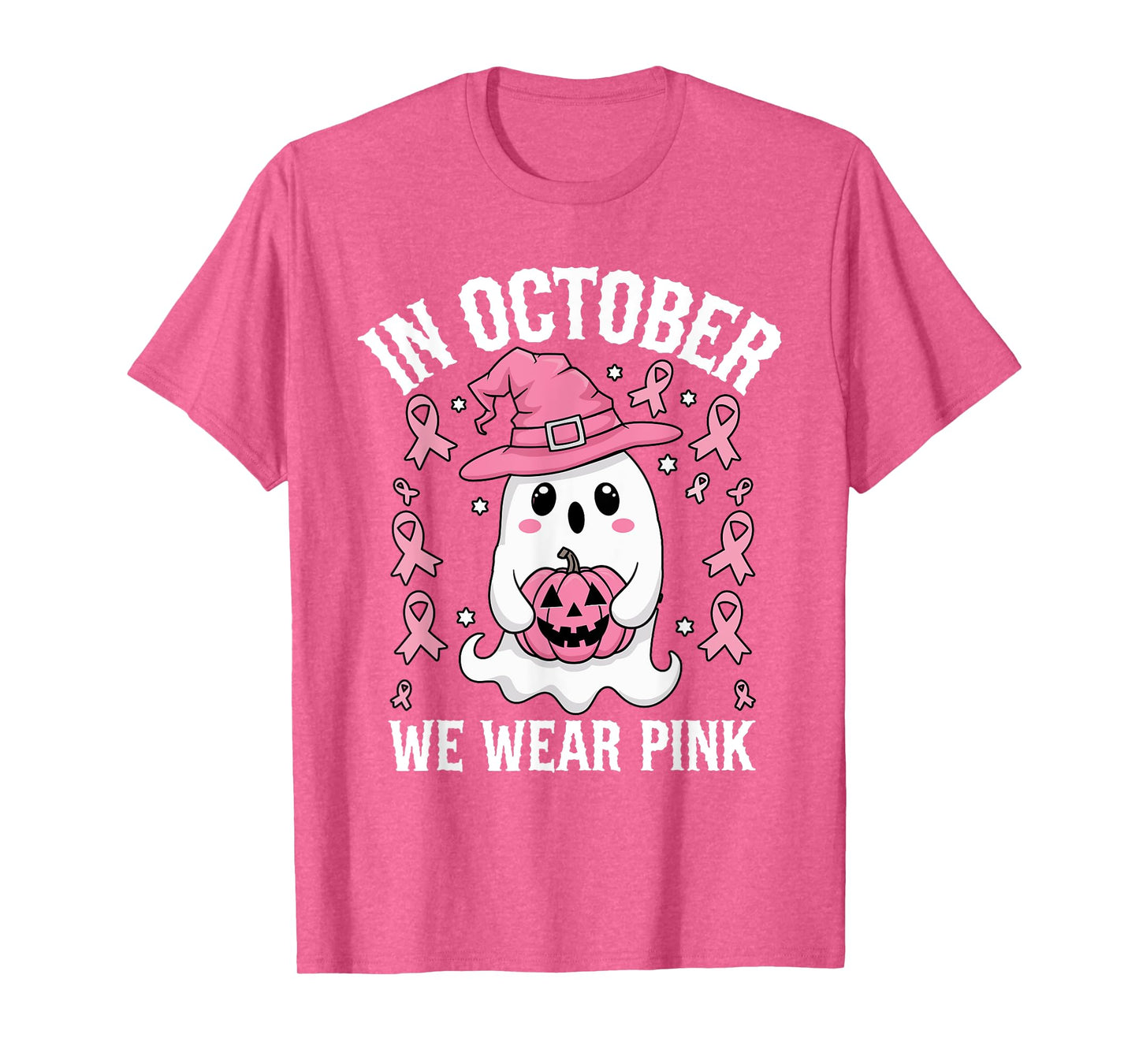 Pink October We Wear Breast Cancer Awareness Ghost Halloween T-Shirt