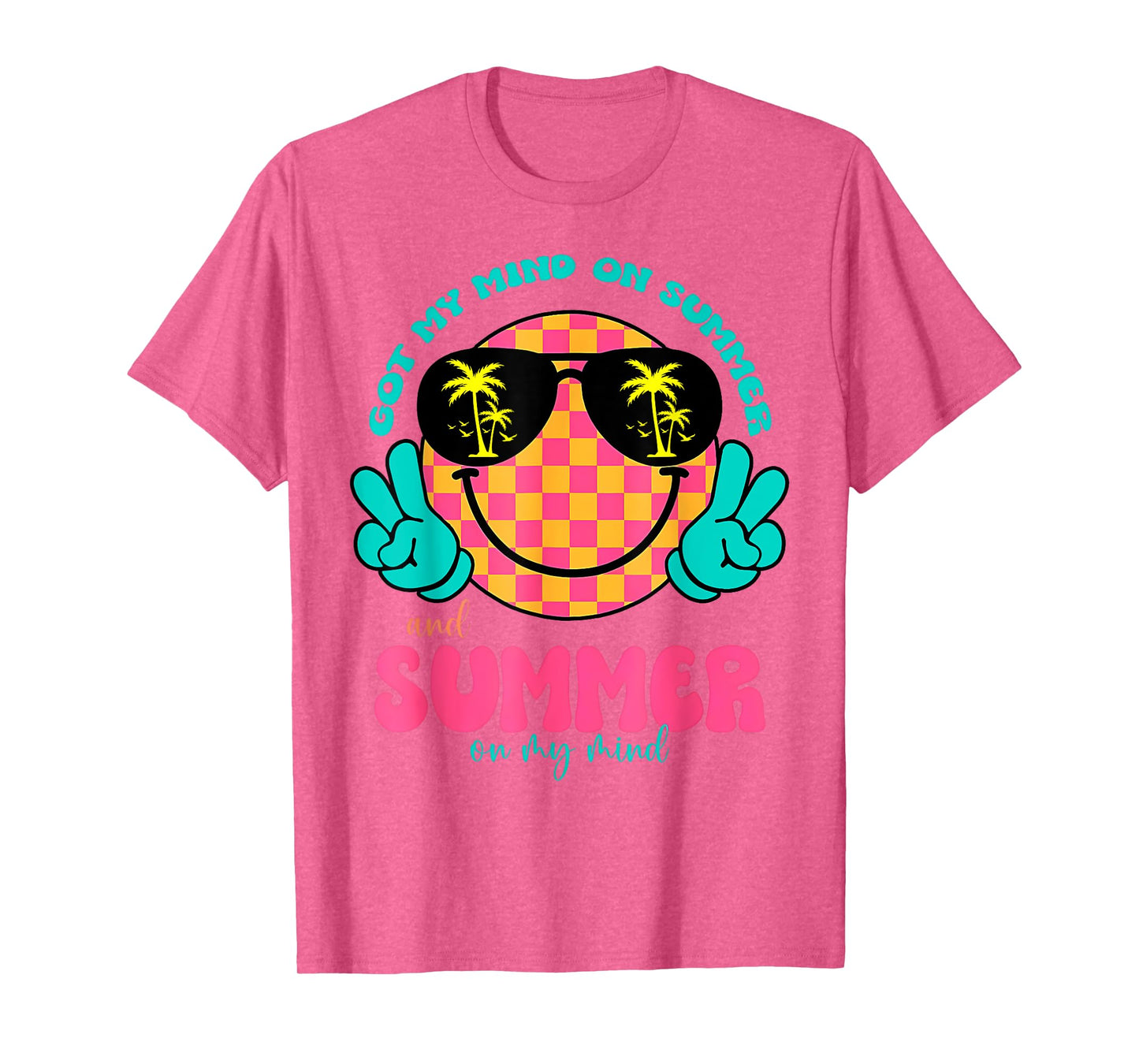 Groovy Happy Face Summer Vibes Got My Mind On Summer Teacher T-Shirt