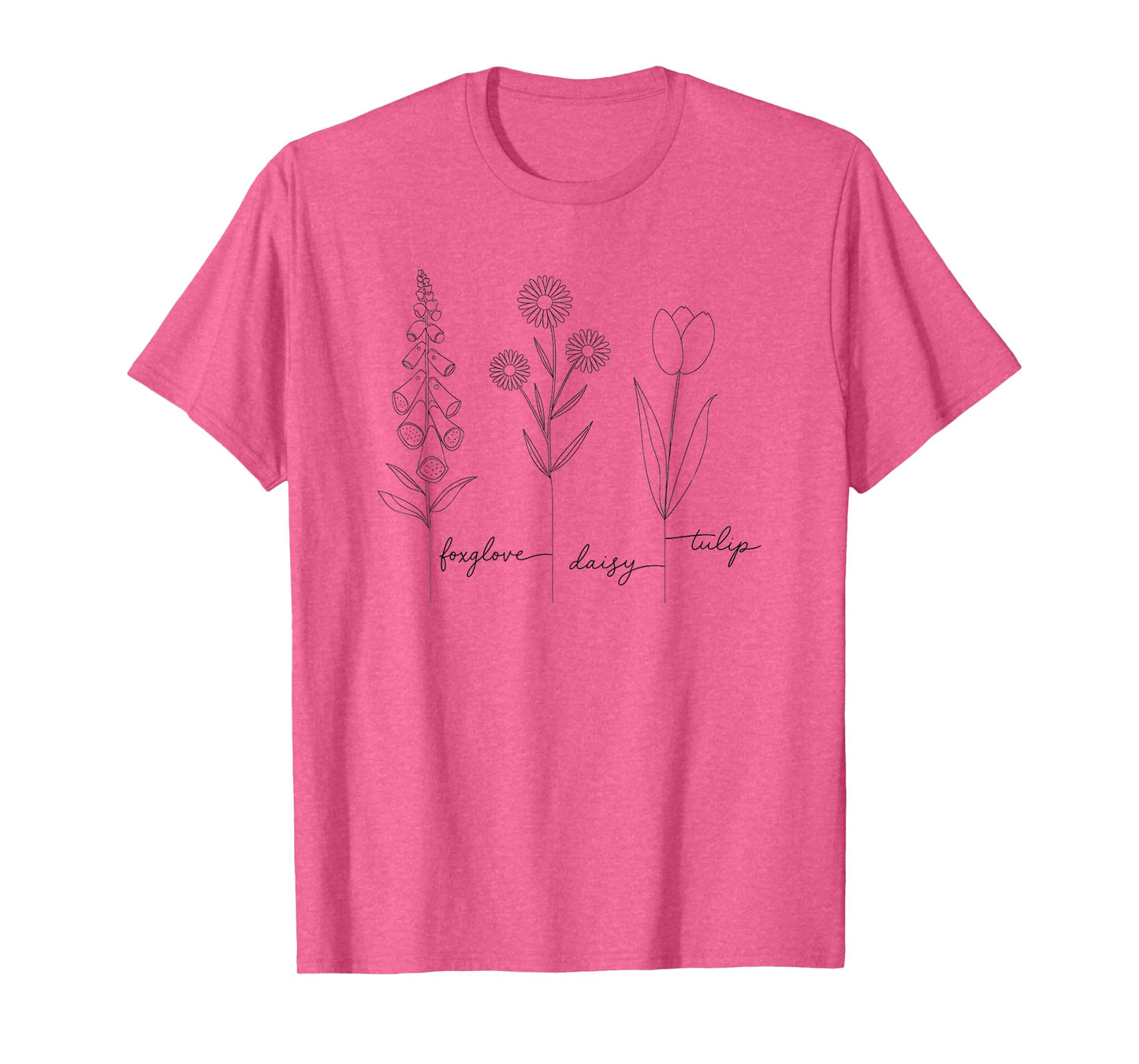 Minimalist Botanical Foxglove Daisy Tulip Garden Lover T-Shirt