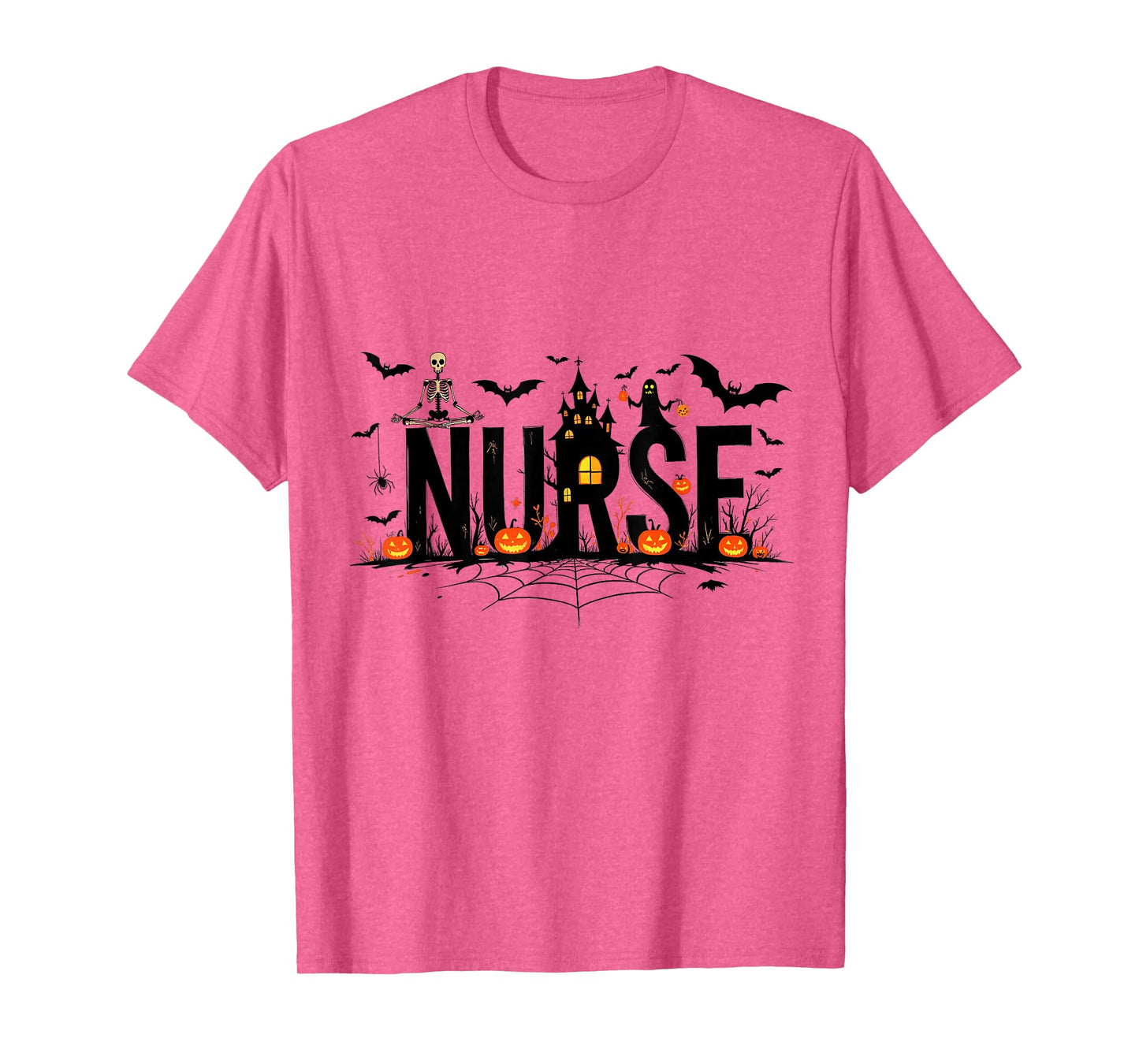 Halloween Nurse Design with Skeleton and Pumpkins T-Shirt