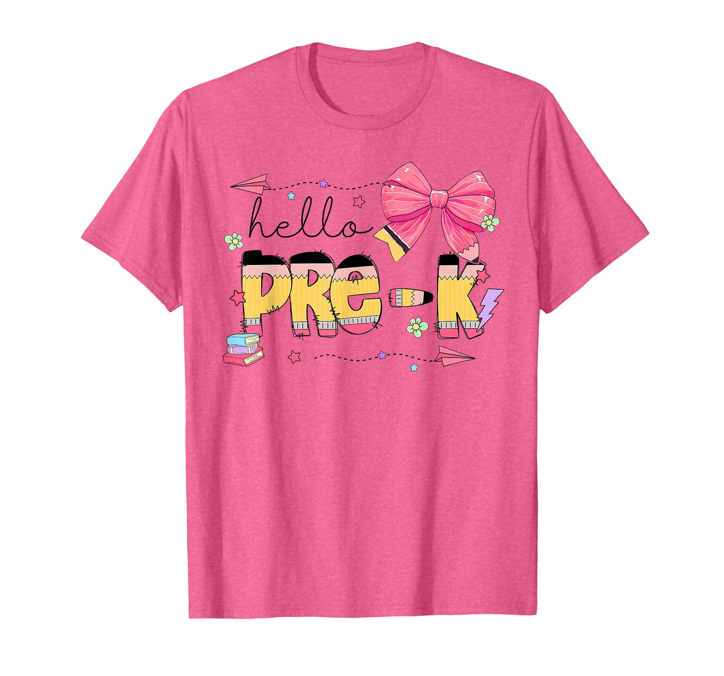 Back To School Hello Pre-k Teacher Coquette Pencil Bow T-Shirt