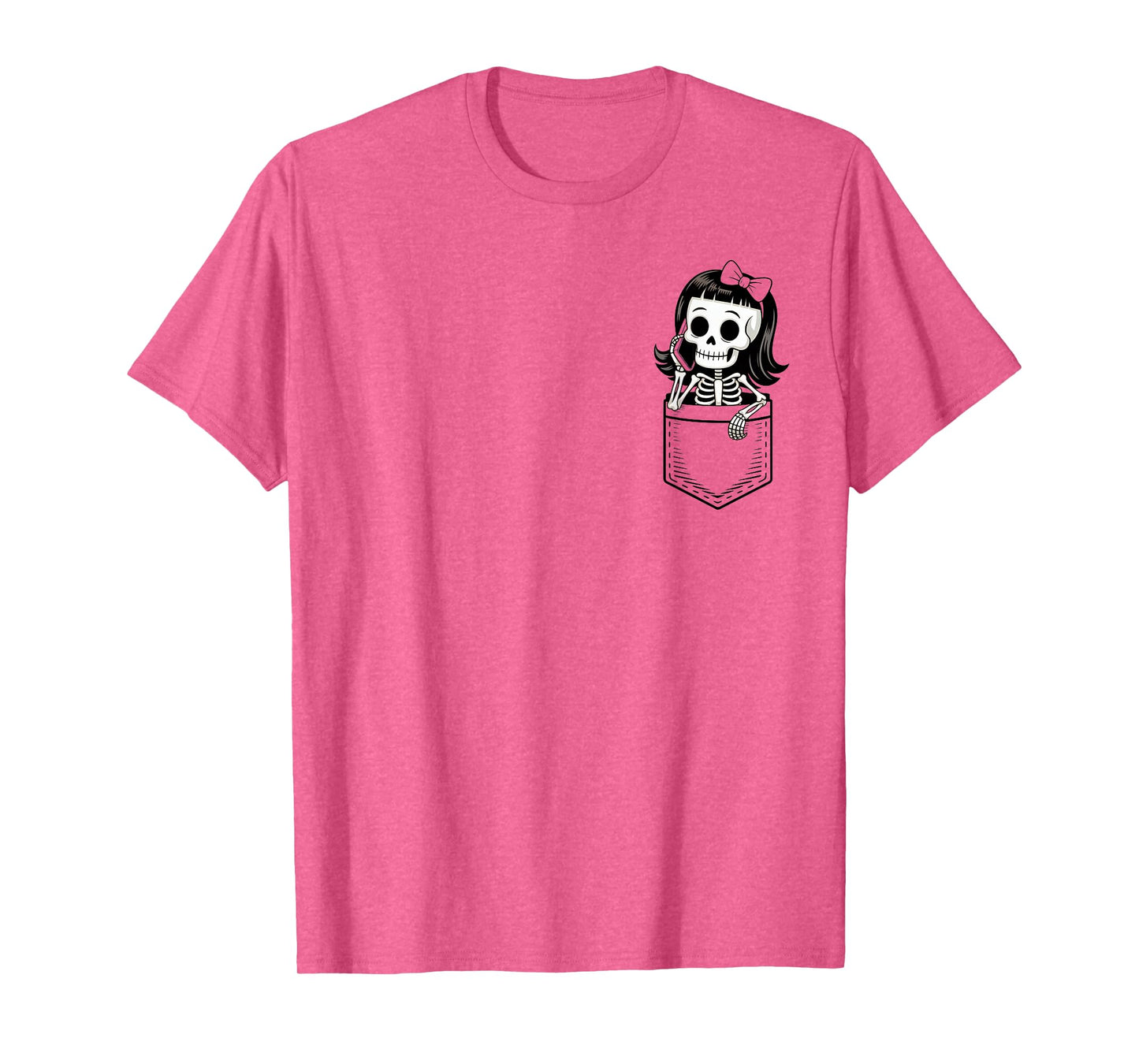 Girl Skeleton in Pocket Cute Halloween Fall Humor T-Shirt