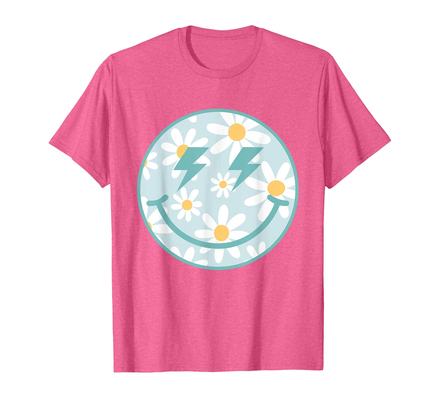 Retro Teal Happy Face Checkered Pattern Smile Face Trendy T-Shirt