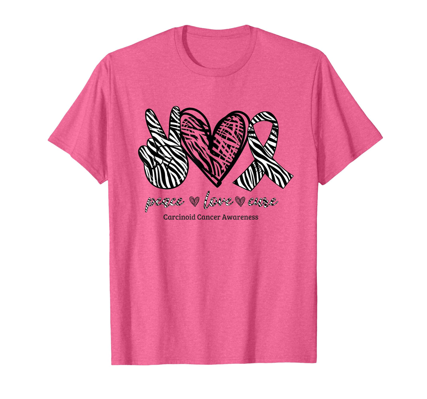 Peace Love Cure Zebra Ribbon Carcinoid Cancer Awareness T-Shirt