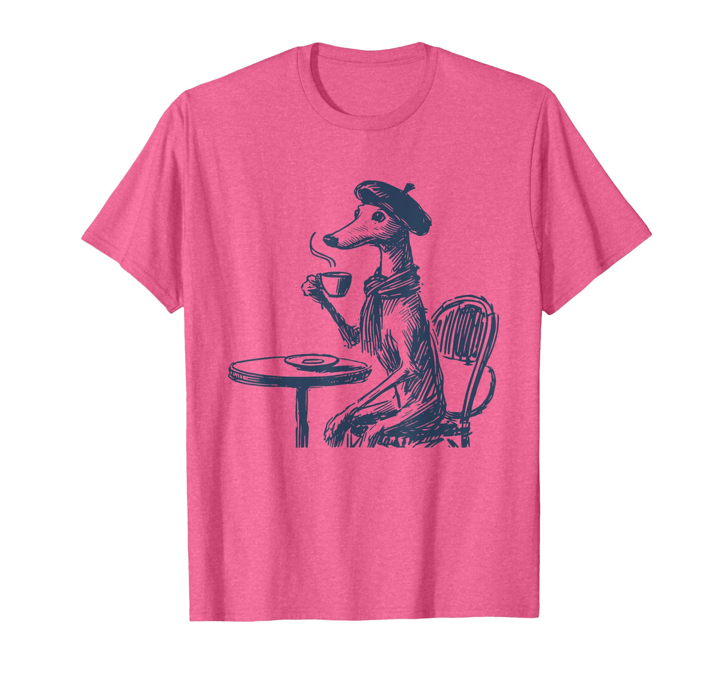 Italian Greyhound Whippet Iggy Paris Cafe Beret Coffee Dog T-Shirt