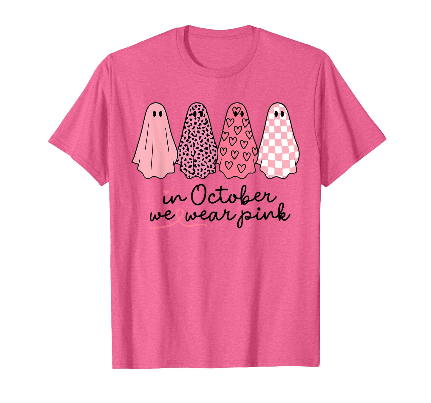 Breast Cancer Ghost in October We Wear Pink Halloween Spooky T-Shirt