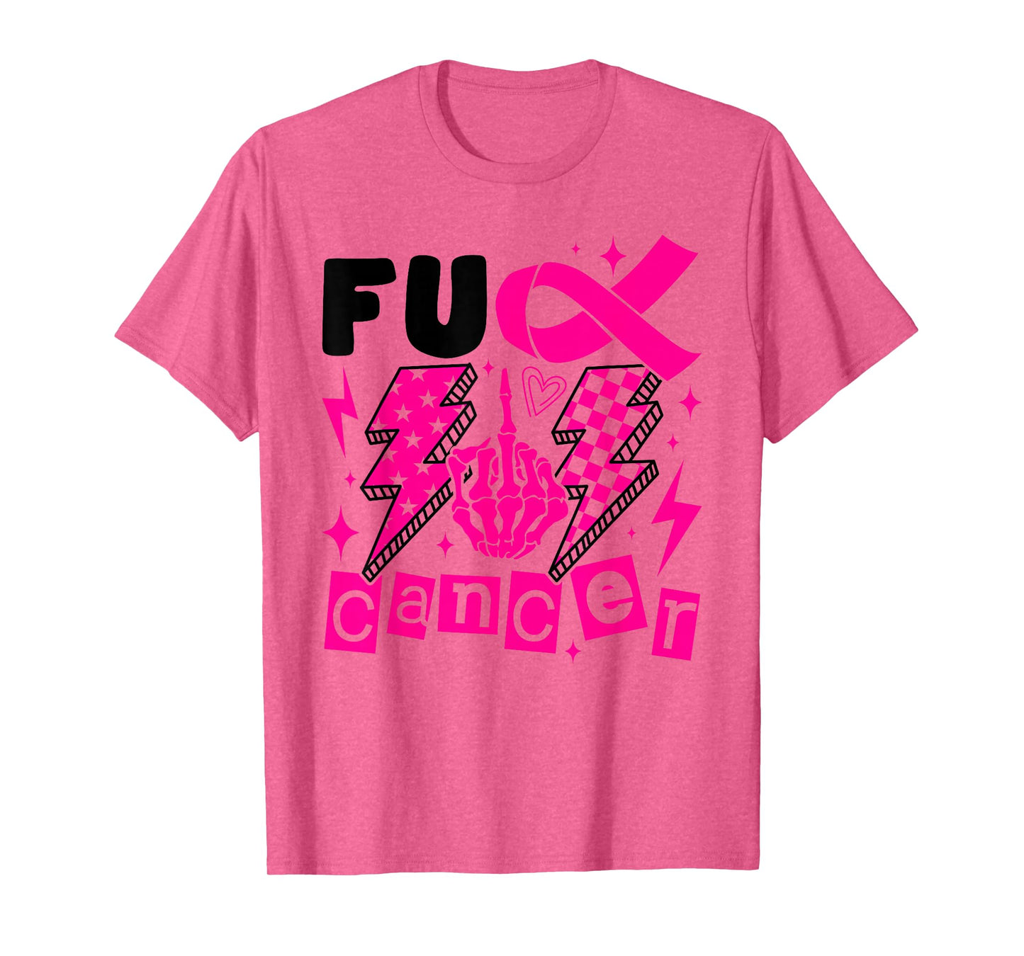 Breast Cancer Awareness Fight Hand Checkered Lightning Bolt T-Shirt