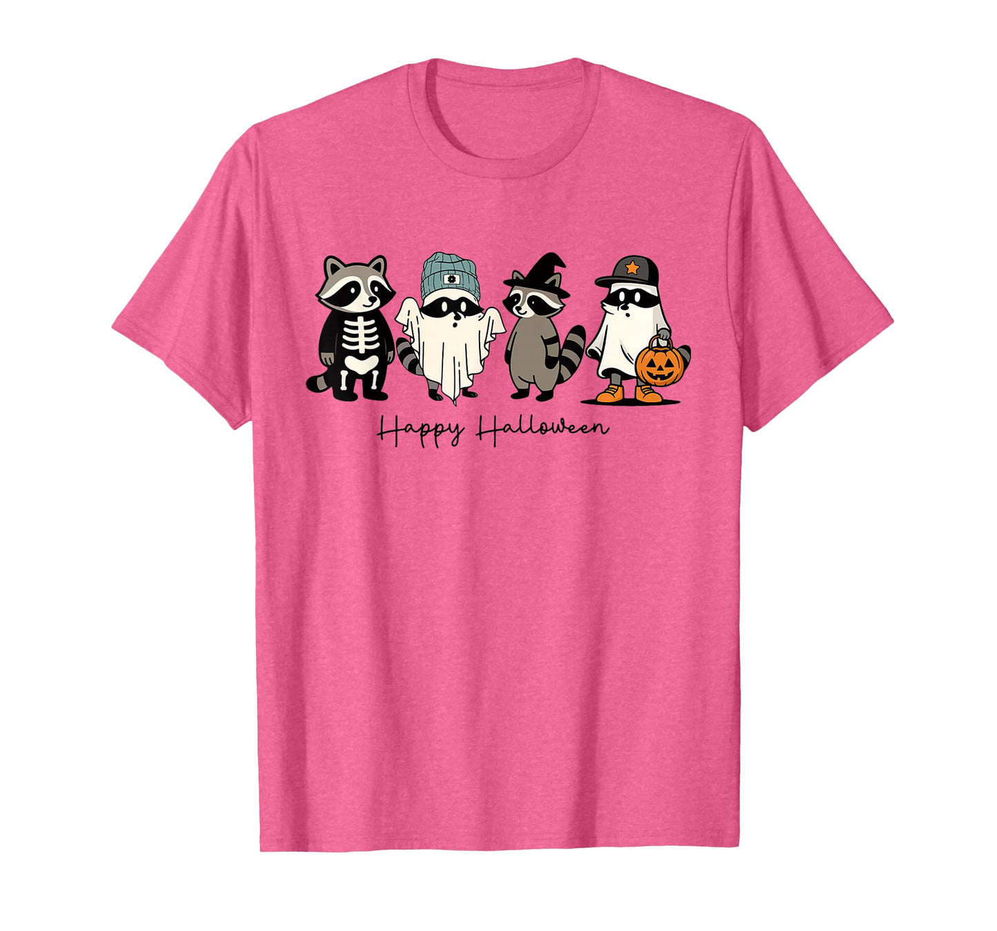 Retro Cute Raccoon Ghost Happy Halloween Funny Pumpkin T-Shirt