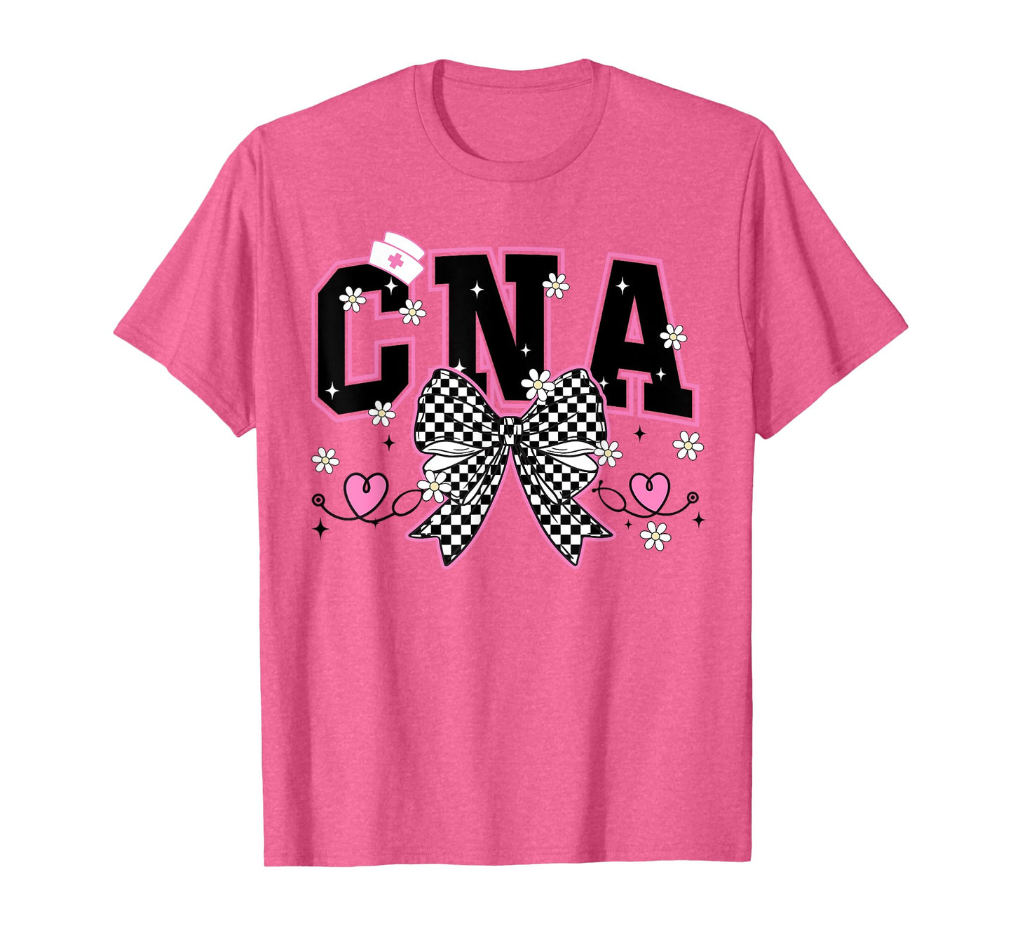 CNA Bow Certified Nursing Assistant Checkered CNA Life Women T-Shirt