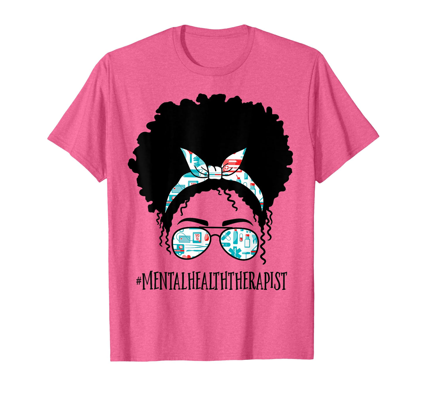 Mental Health Therapist Black Afro Messy Bun African Women T-Shirt