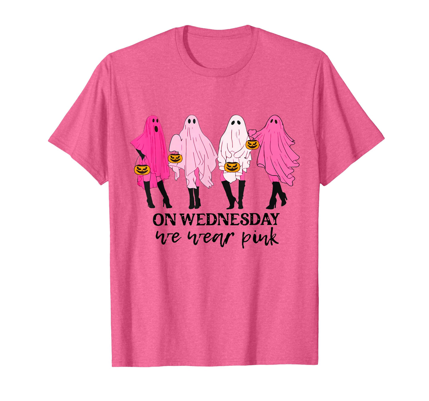 On Wednesday We Wear Pink Ghost Halloween Breast Cancer T-Shirt