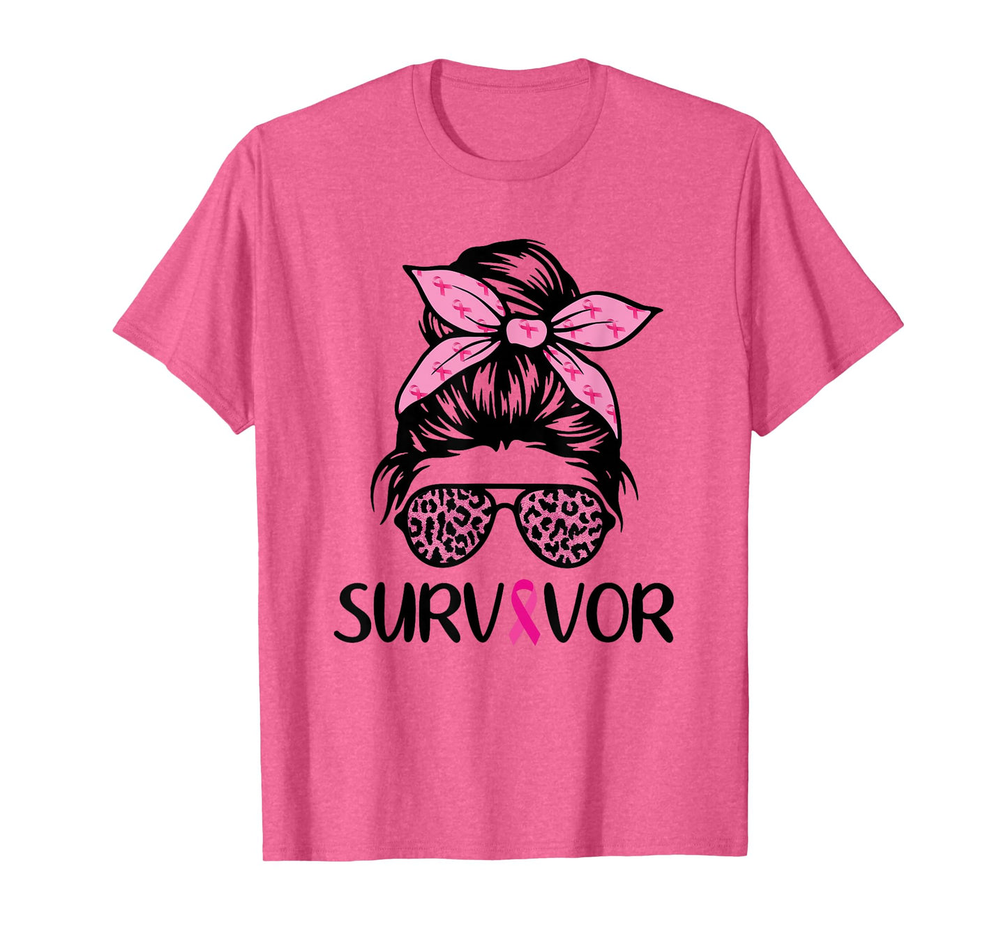 Survivor Breast Cancer Awareness Shirt Messy Bun Pink T-Shirt