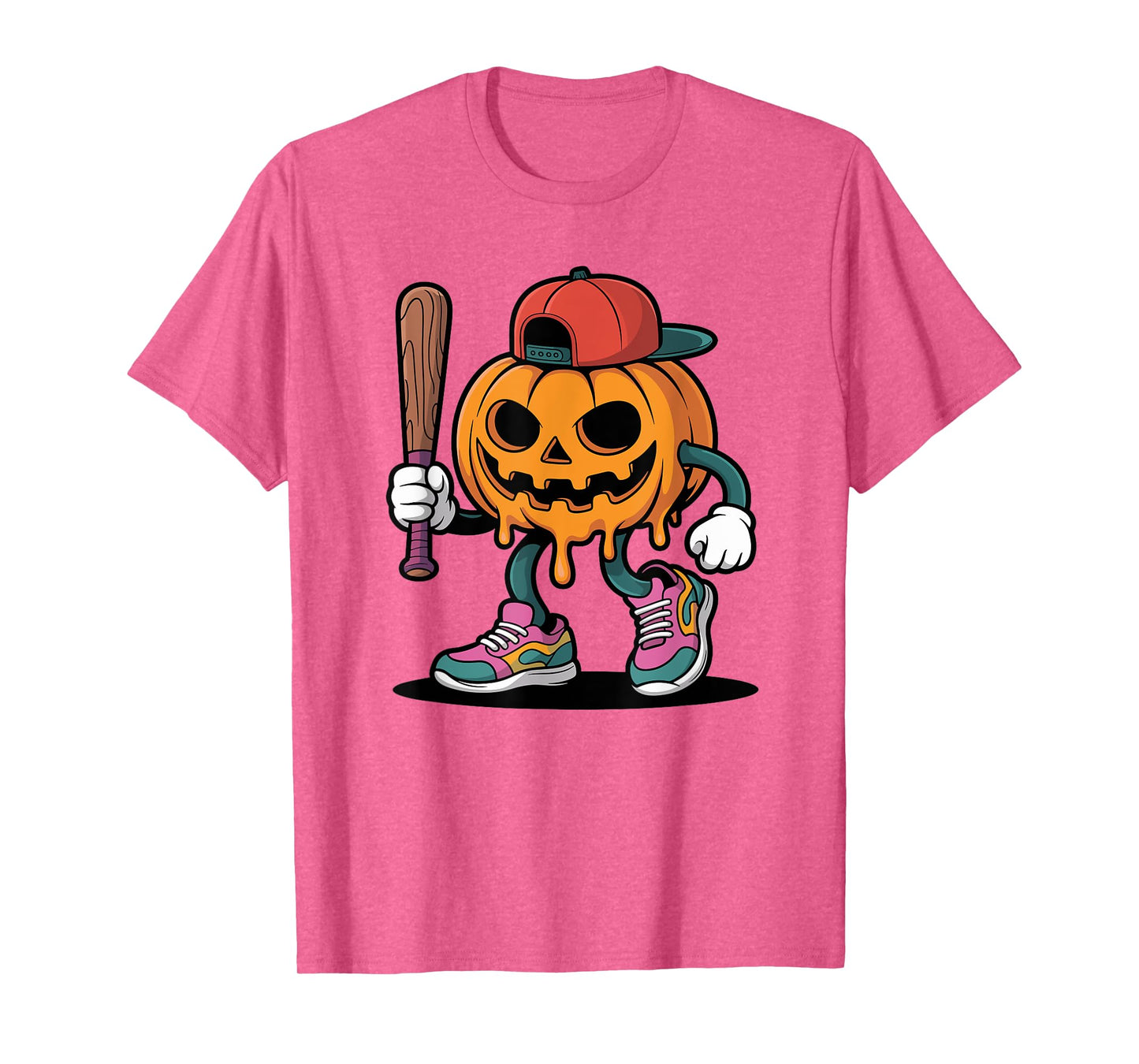 Pumpkin Baseball Player Halloween Ice Cream Drip Men Boys T-Shirt