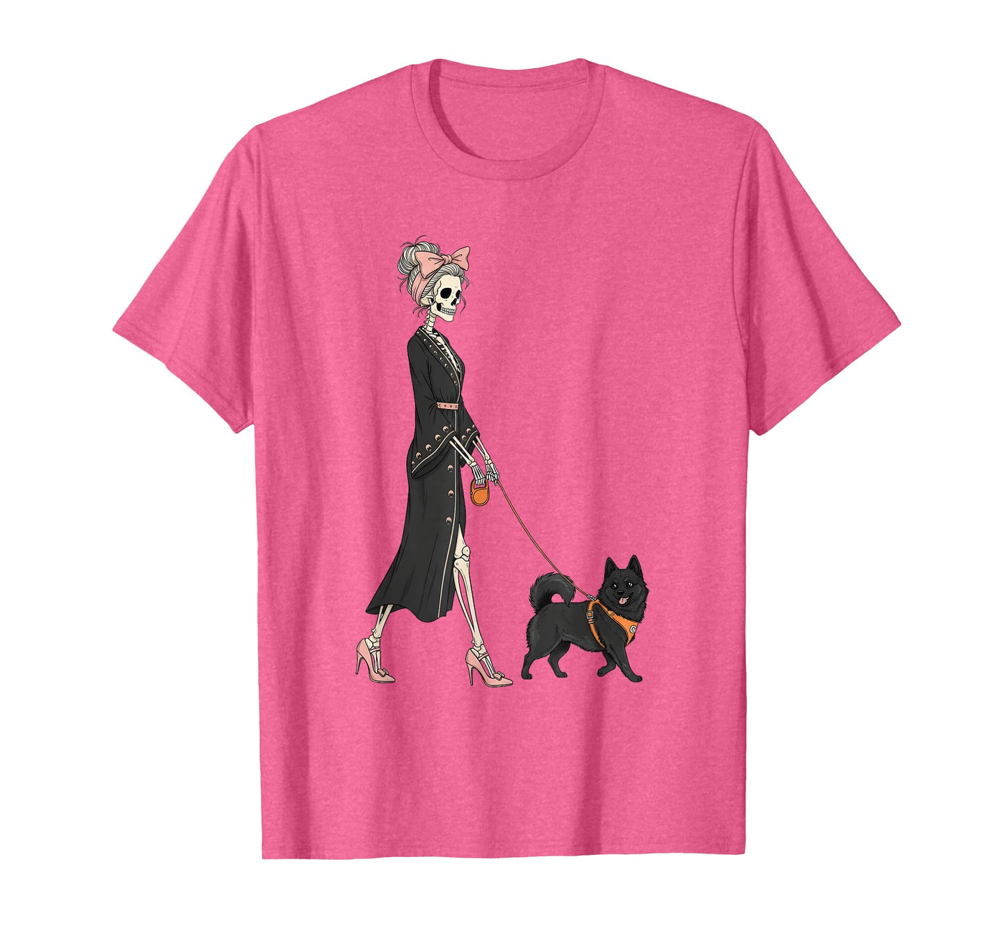 Skeleton Schipperke Dog Walking Halloween Women T-Shirt