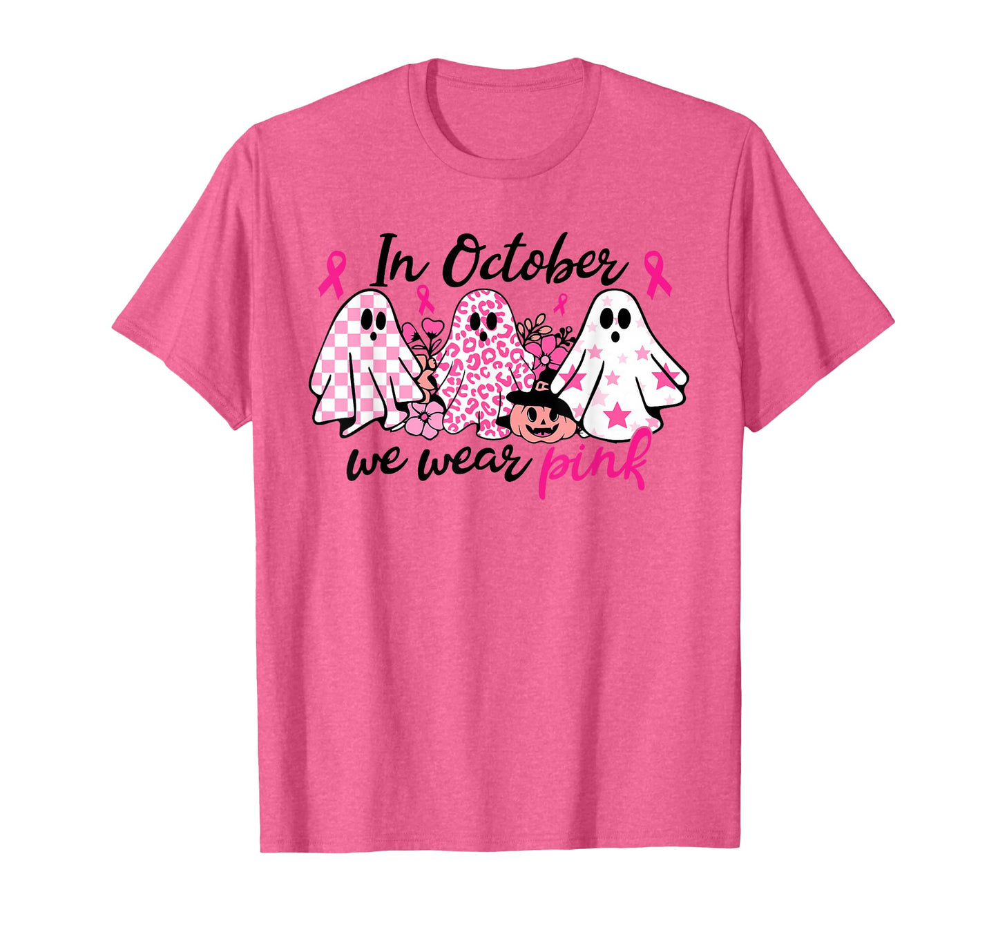 In October We Wear Pink Ghost Breast Cancer Halloween T-Shirt