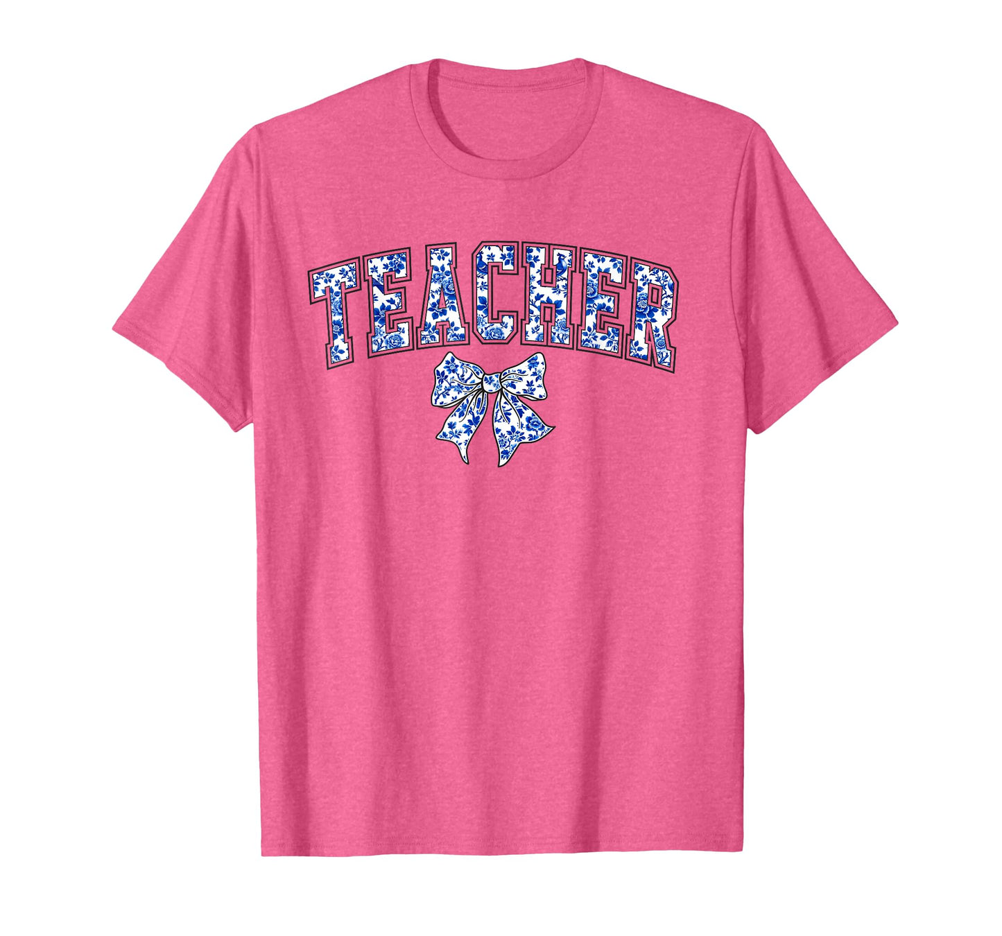 Teach Chinoiserie Blue Coquette Bow Floral Teacher T-Shirt