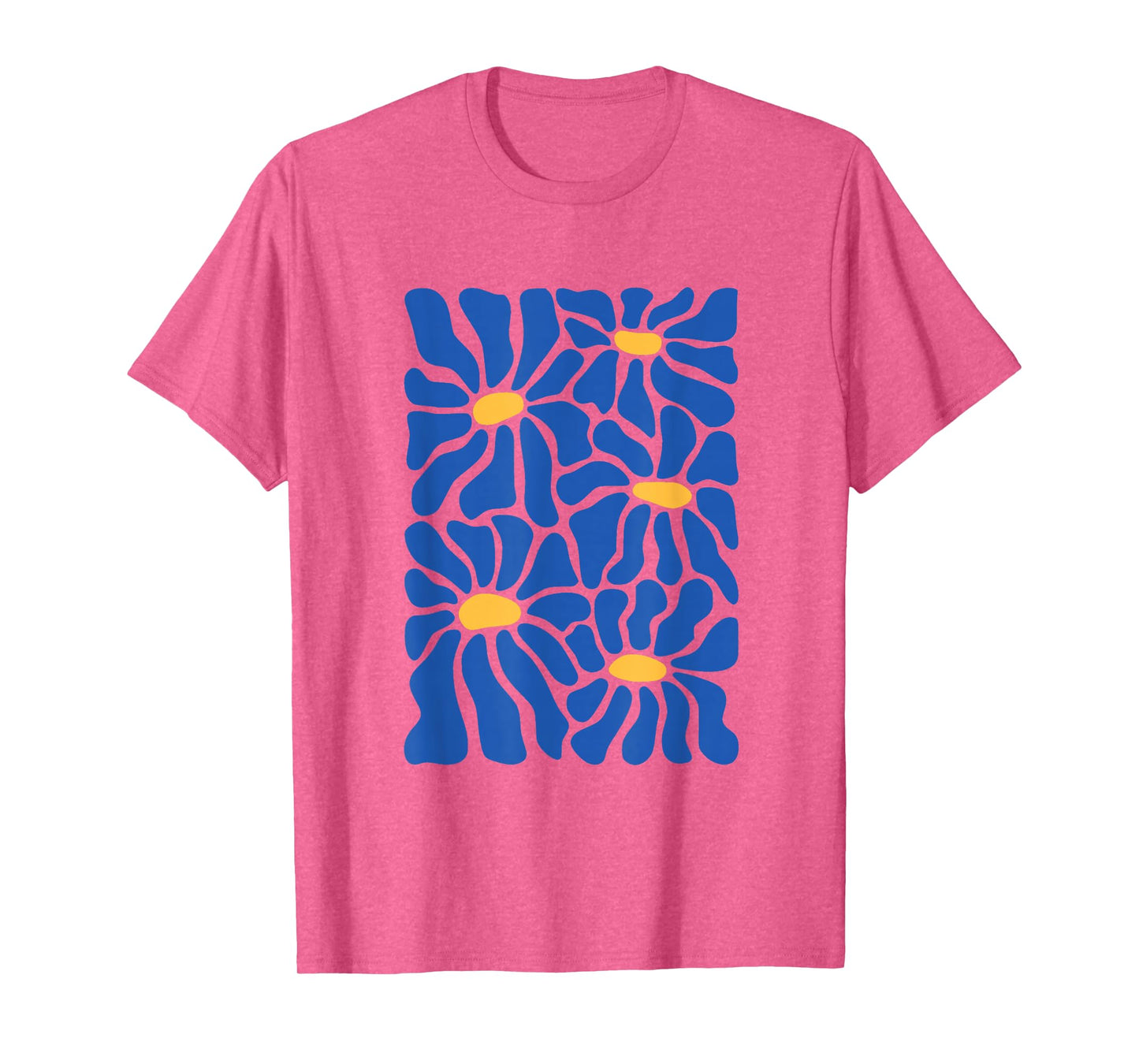 Vintage Blue and Yellow Abstract Floral Art T-Shirt