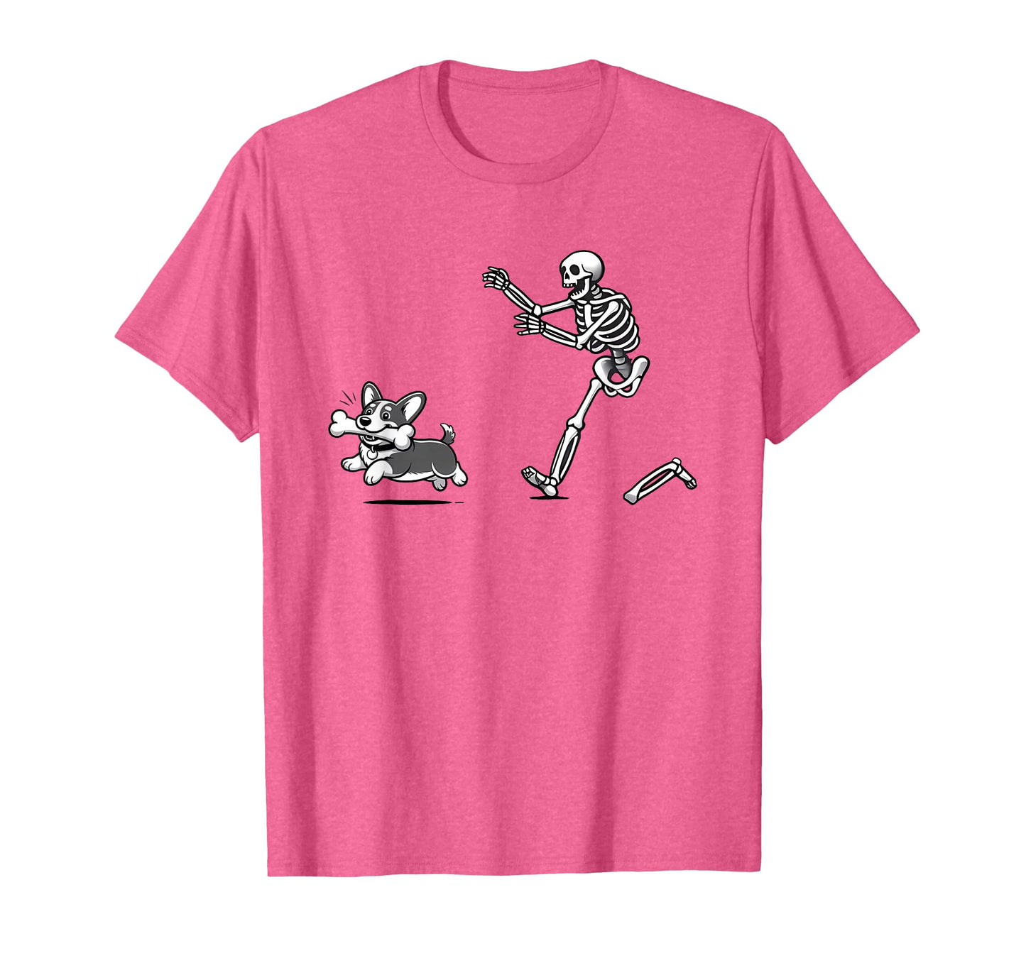 Funny Halloween Corgi Skeleton Chasing Dog T-Shirt