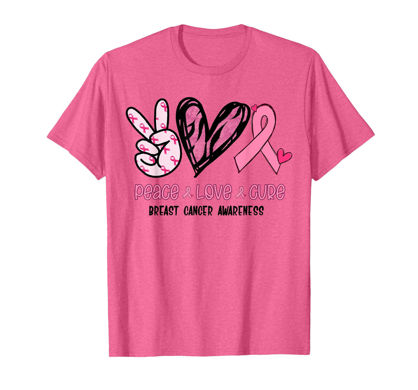 Breast Cancer Peace Love Cure In October We Wear Pink Ribbon T-Shirt