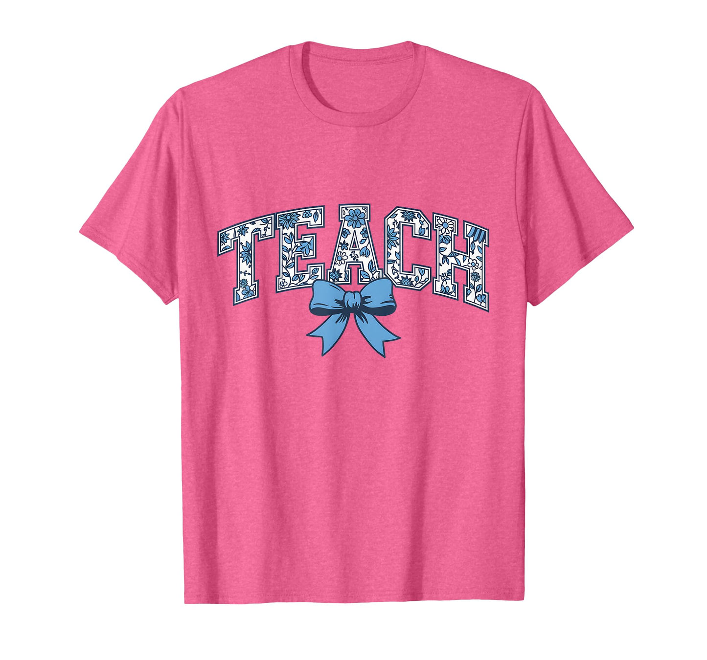 Teacher Coquette Toile Blue Bow Floral T-Shirt