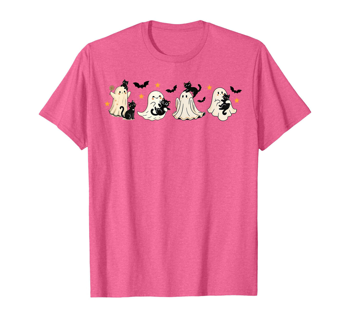 Ghost Playing with Black Cats Happy Halloween Costume Funny T-Shirt