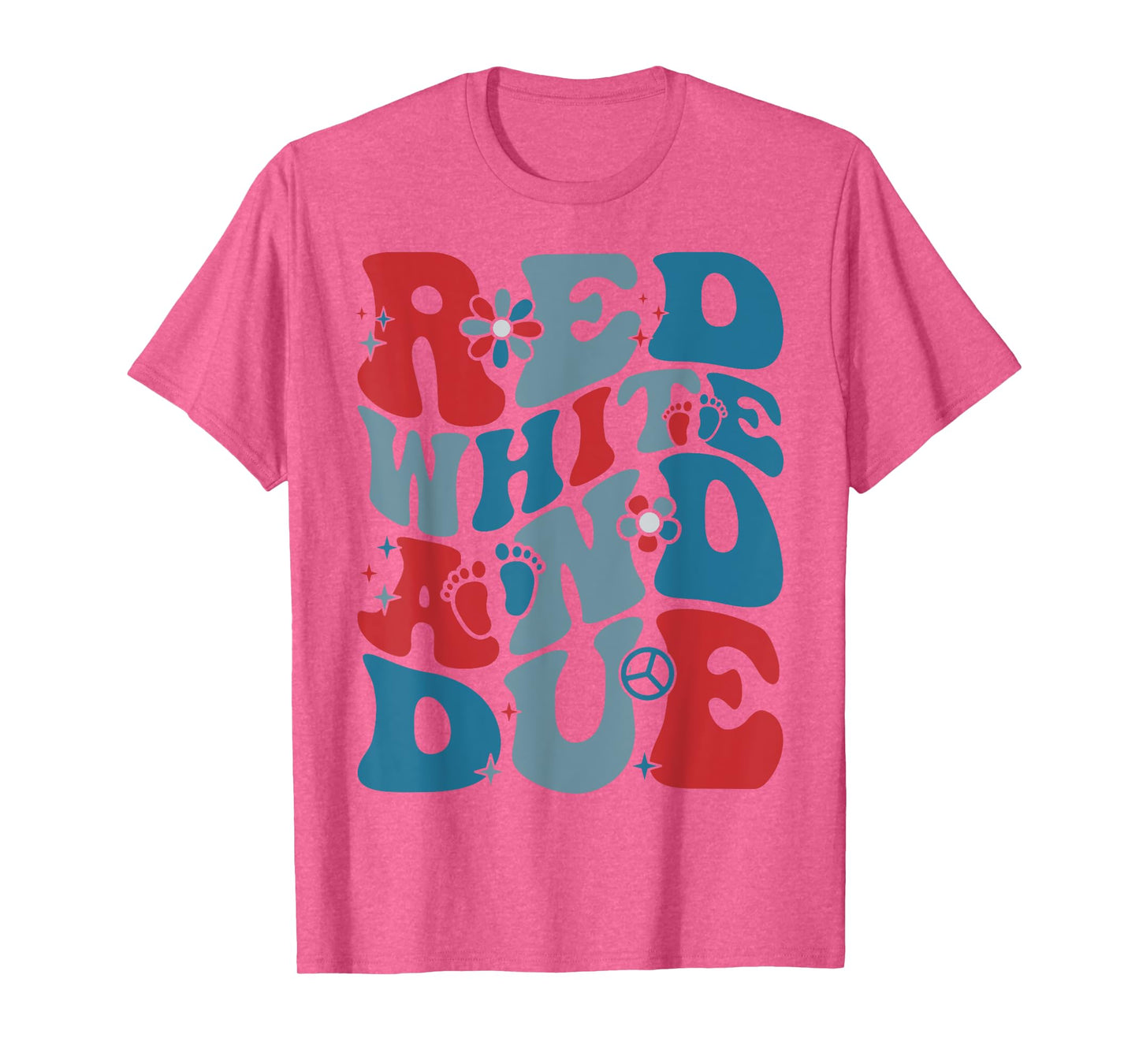 Groovy Red White And Due Baby Shower 4th of July Pregnancy T-Shirt for Women Men