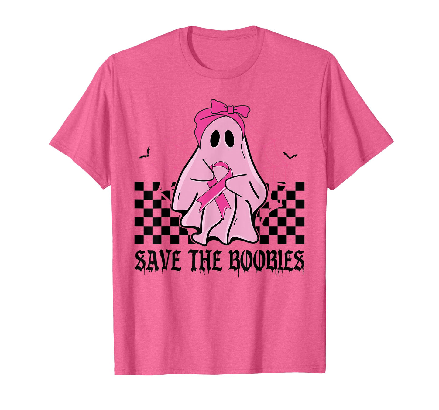 Save The Boobies Funny Breast Cancer Ribbon Halloween Ghost T-Shirt