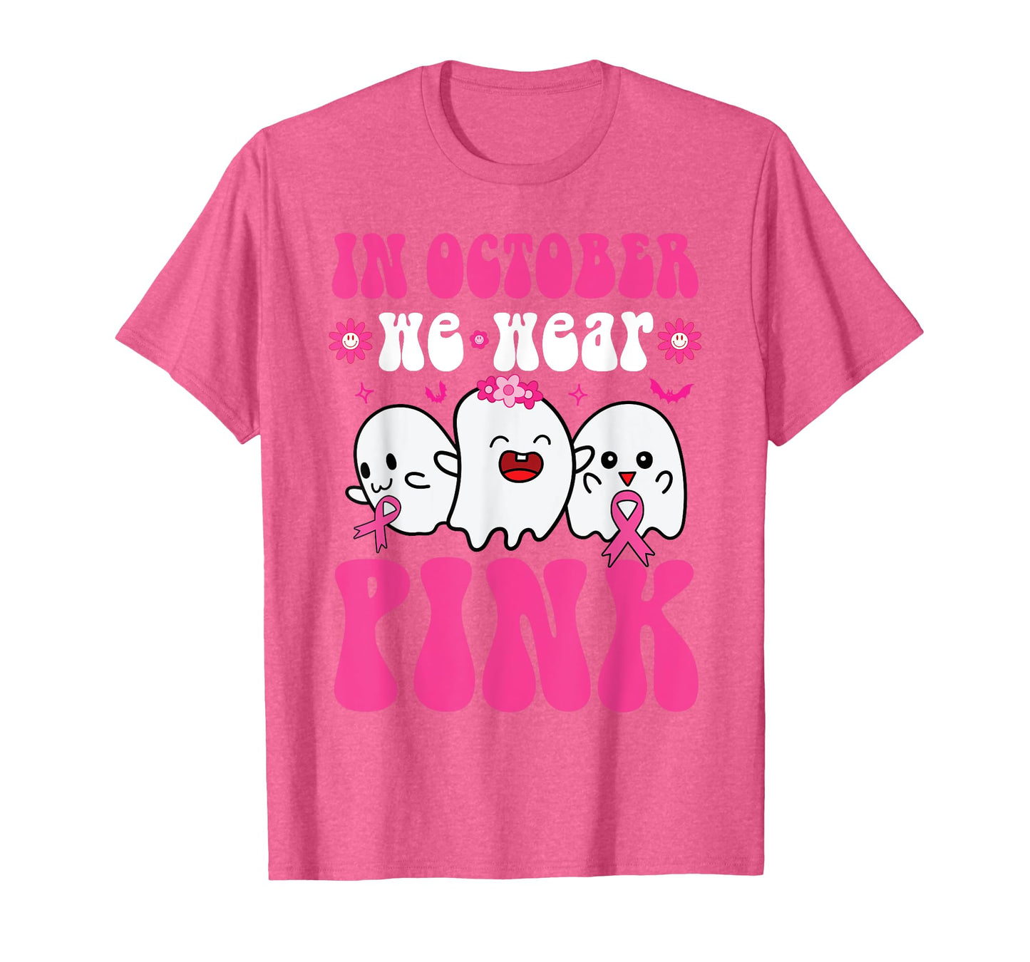 Groovy Wear Pink Breast Cancer Warrior Ghost Halloween Girls T-Shirt