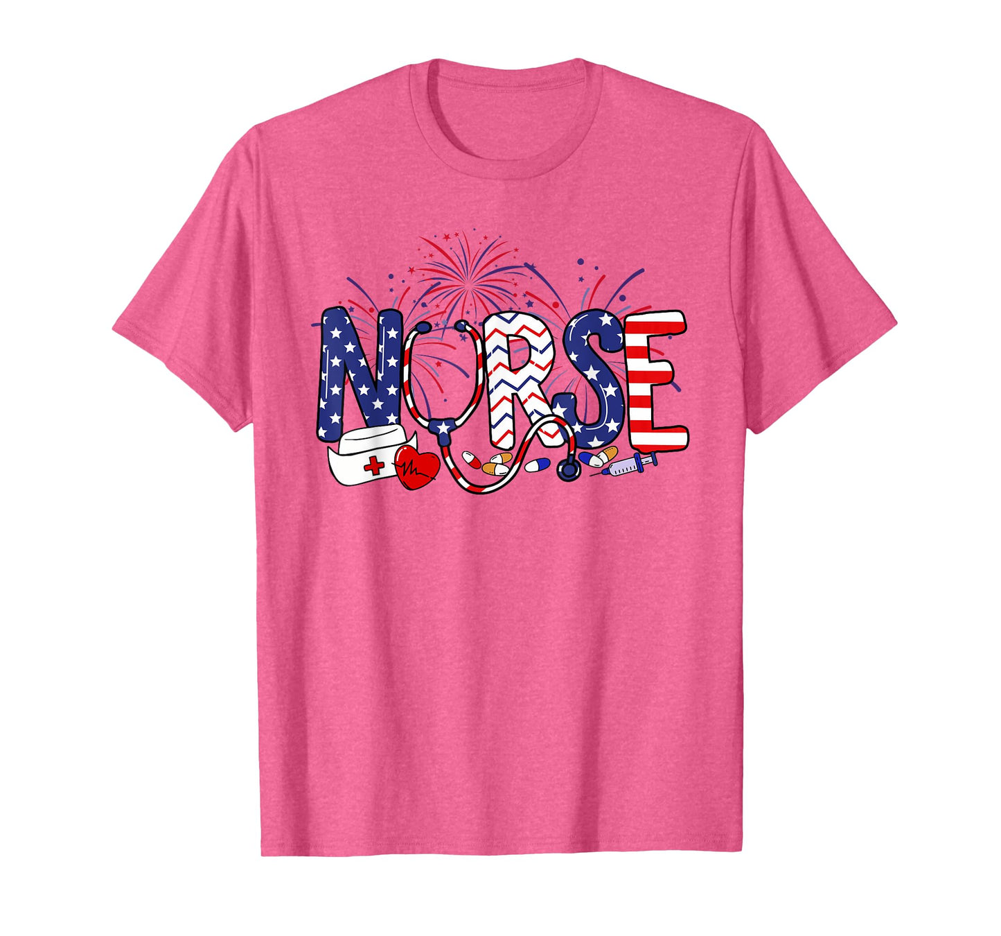 American Nurse 4th of July Nurse Stethoscope Nursing Womens T-Shirt