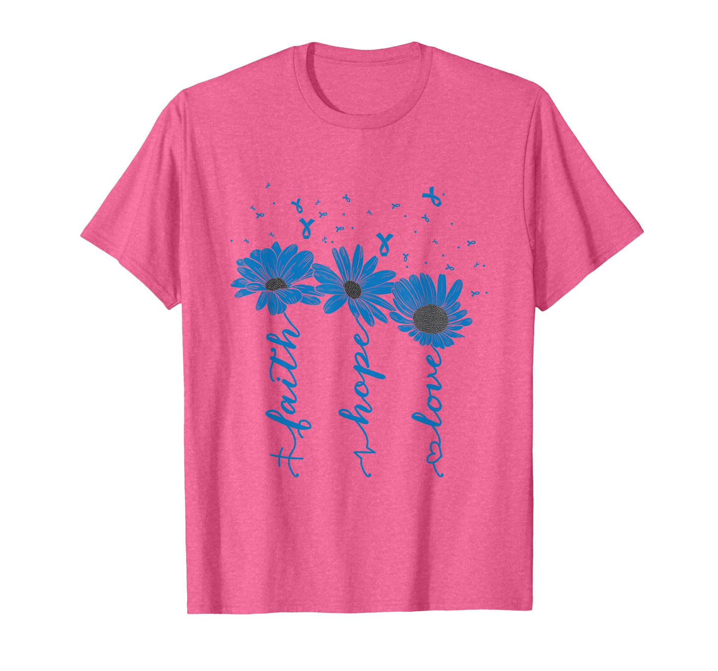 Faith Hope Love Diabetes Awareness Day Blue Ribbon Christian T-Shirt