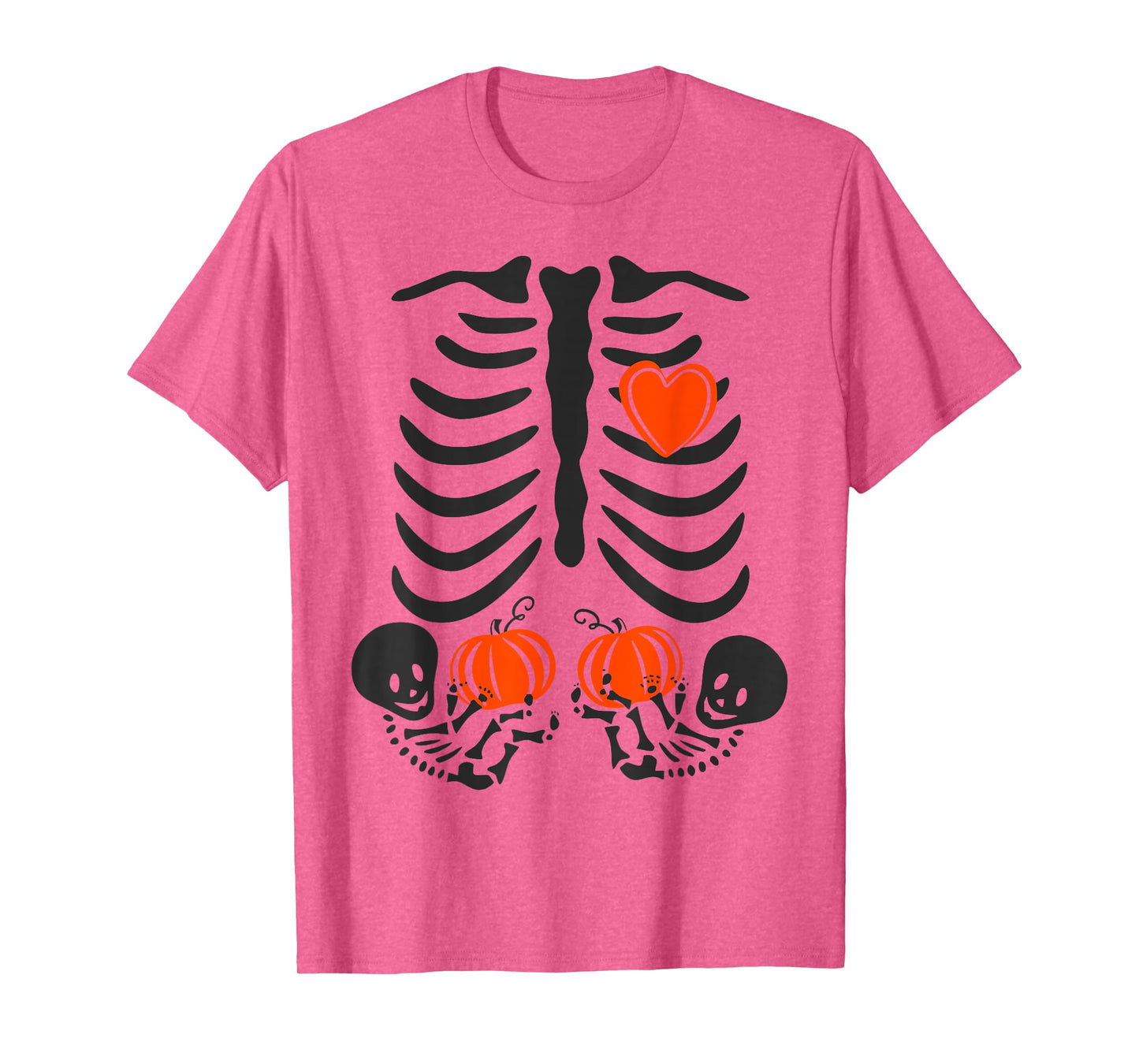 Womens Halloween Pregnancy Twins Costumes Pregnant Skeleton T-Shirt