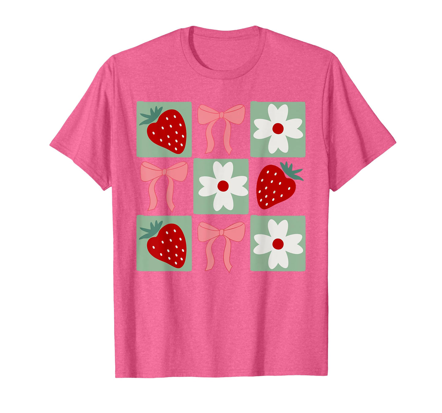 Checkered Strawberry Coquette Bow Festival Girls Women T-Shirt