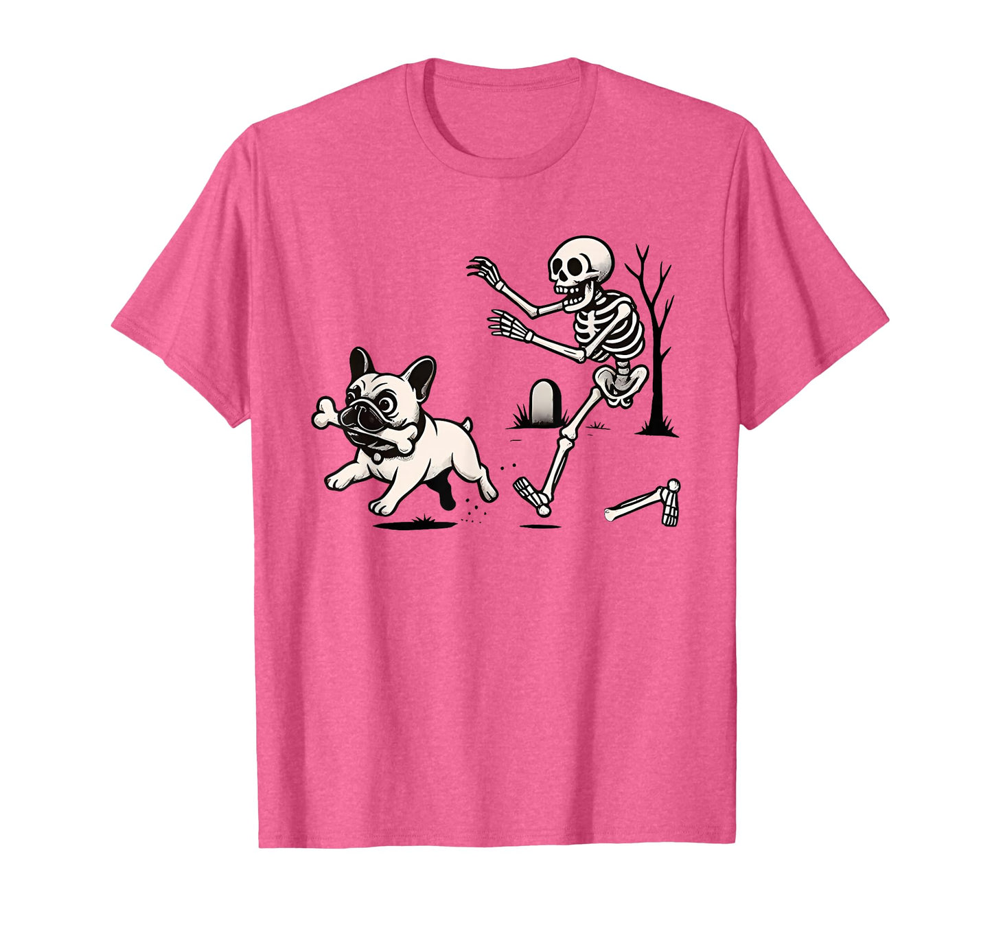 Halloween French Bulldog Skeleton Chasing Dog T-Shirt