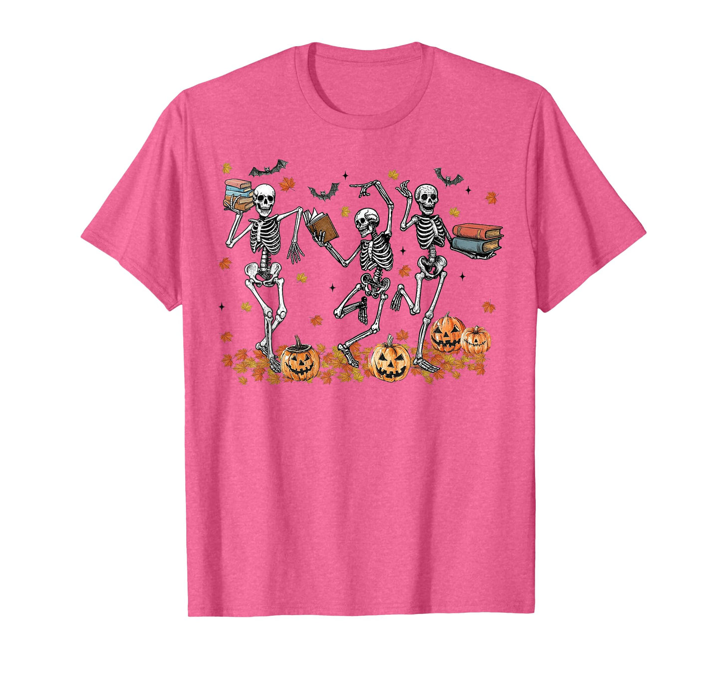 Funny Halloween Skeleton Dancing Spooky Books and Pumpkins T-Shirt