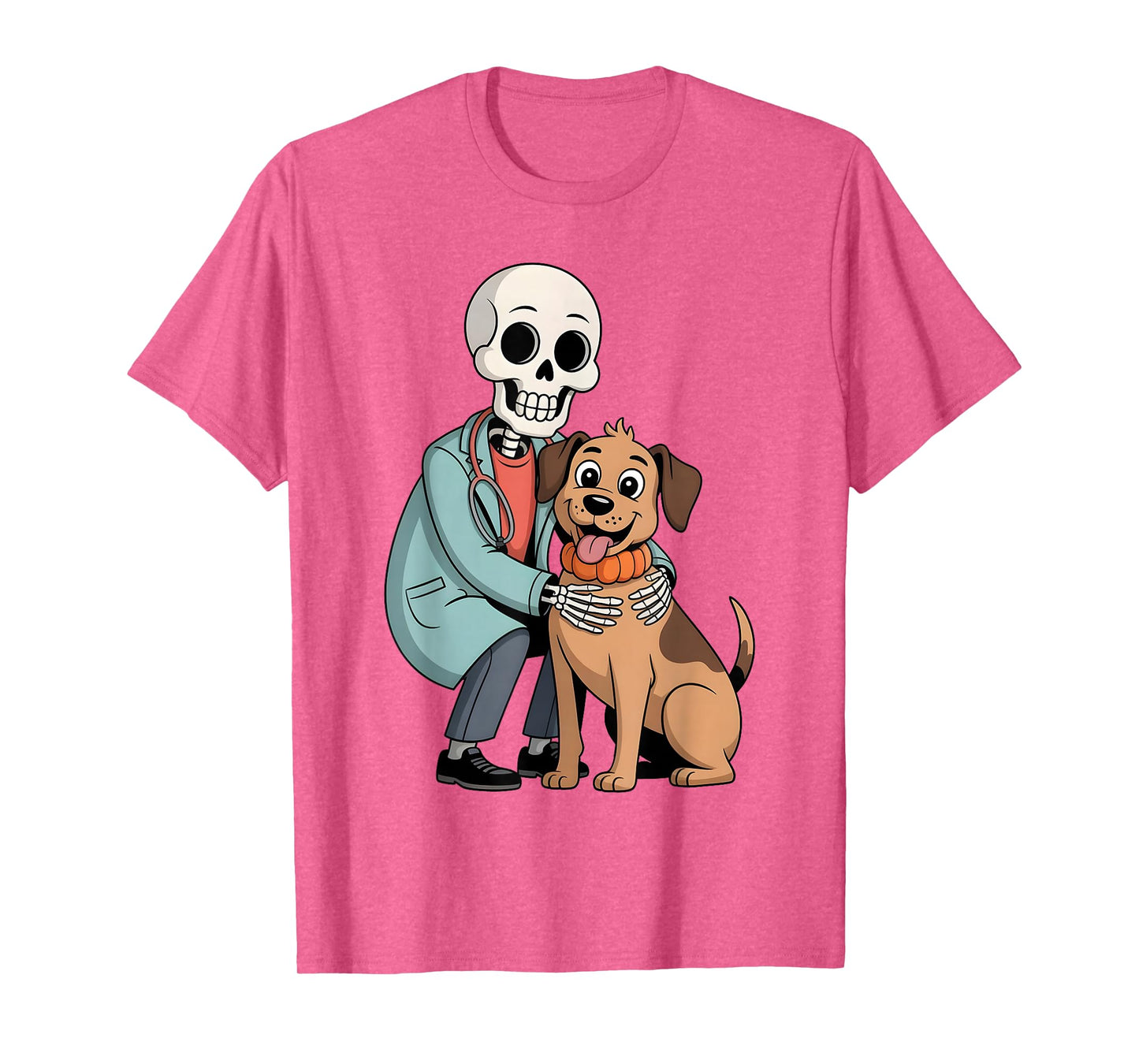 Skeleton Hugging Dog Funny Vet Dog Lover Halloween Men Women T-Shirt