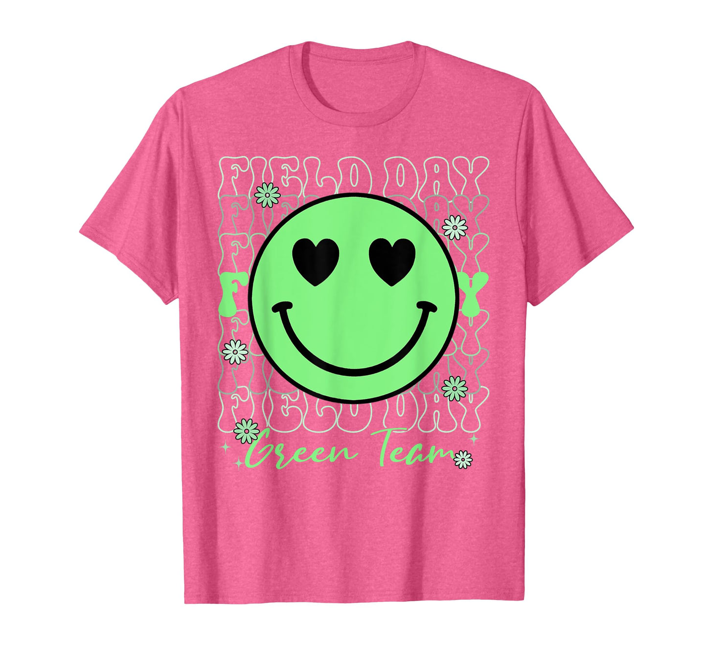 Field Day Green Team Smile Face Field Day Games Kids Teacher T-Shirt