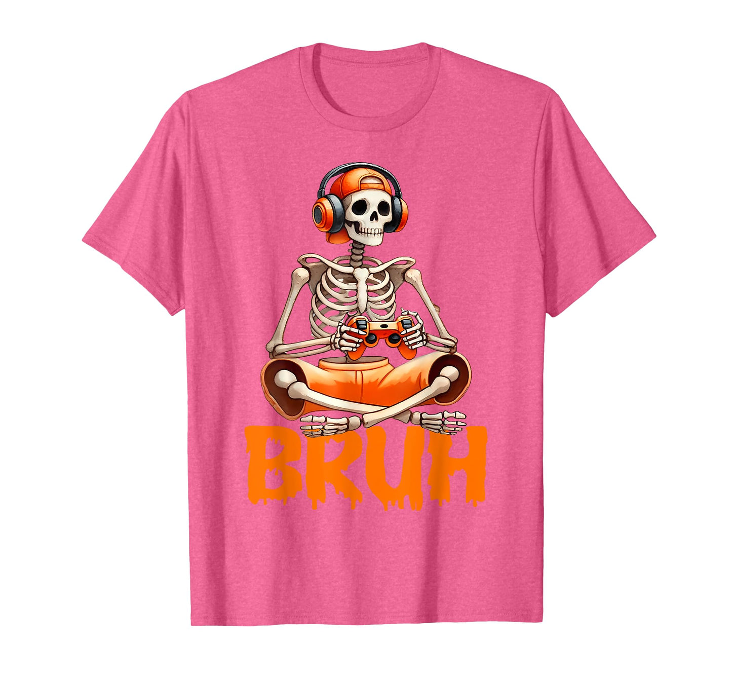 Bruh Halloween Boys Kids Gamer Mens Skeleton Video Gaming T-Shirt
