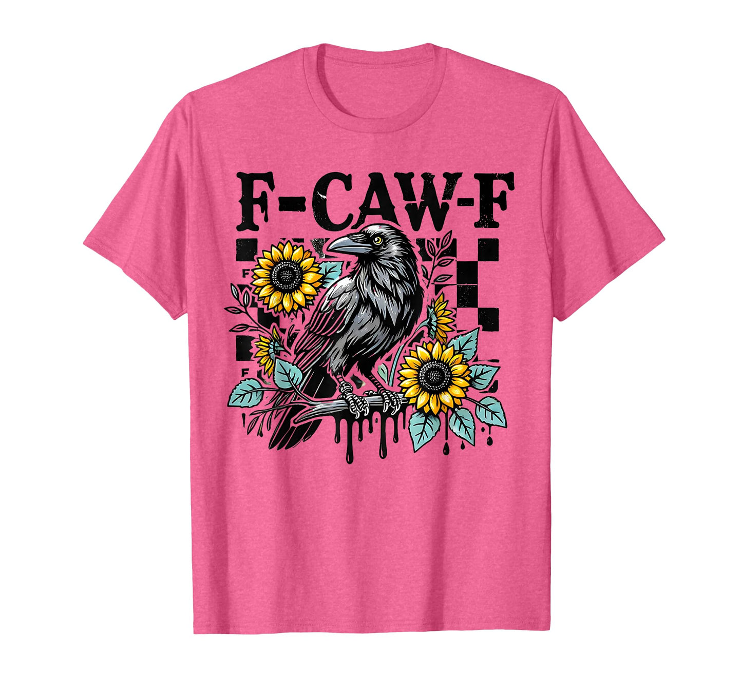 F-Caw-F Bird Floral Funny Humor Sunflowers Falcon Checkered T-Shirt