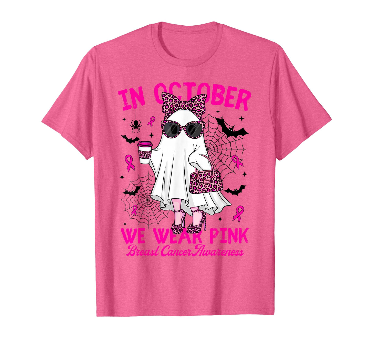 We Wear Pink in October Funny Cute Ghost Breast Cancer Women T-Shirt