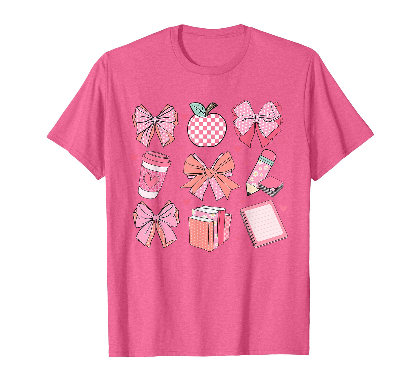 Women Coquette Pink Bow Ribbons Apple Teacher Appreciation T-Shirt