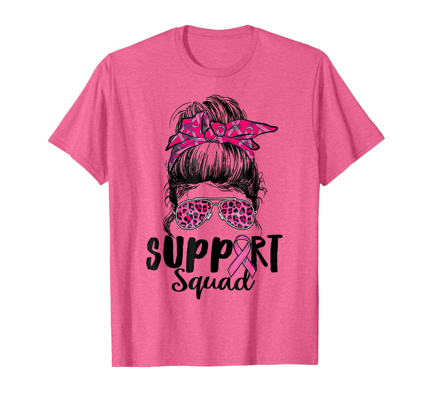Support Squad Messy Bun Pink Warrior Breast Cancer Awareness T-Shirt