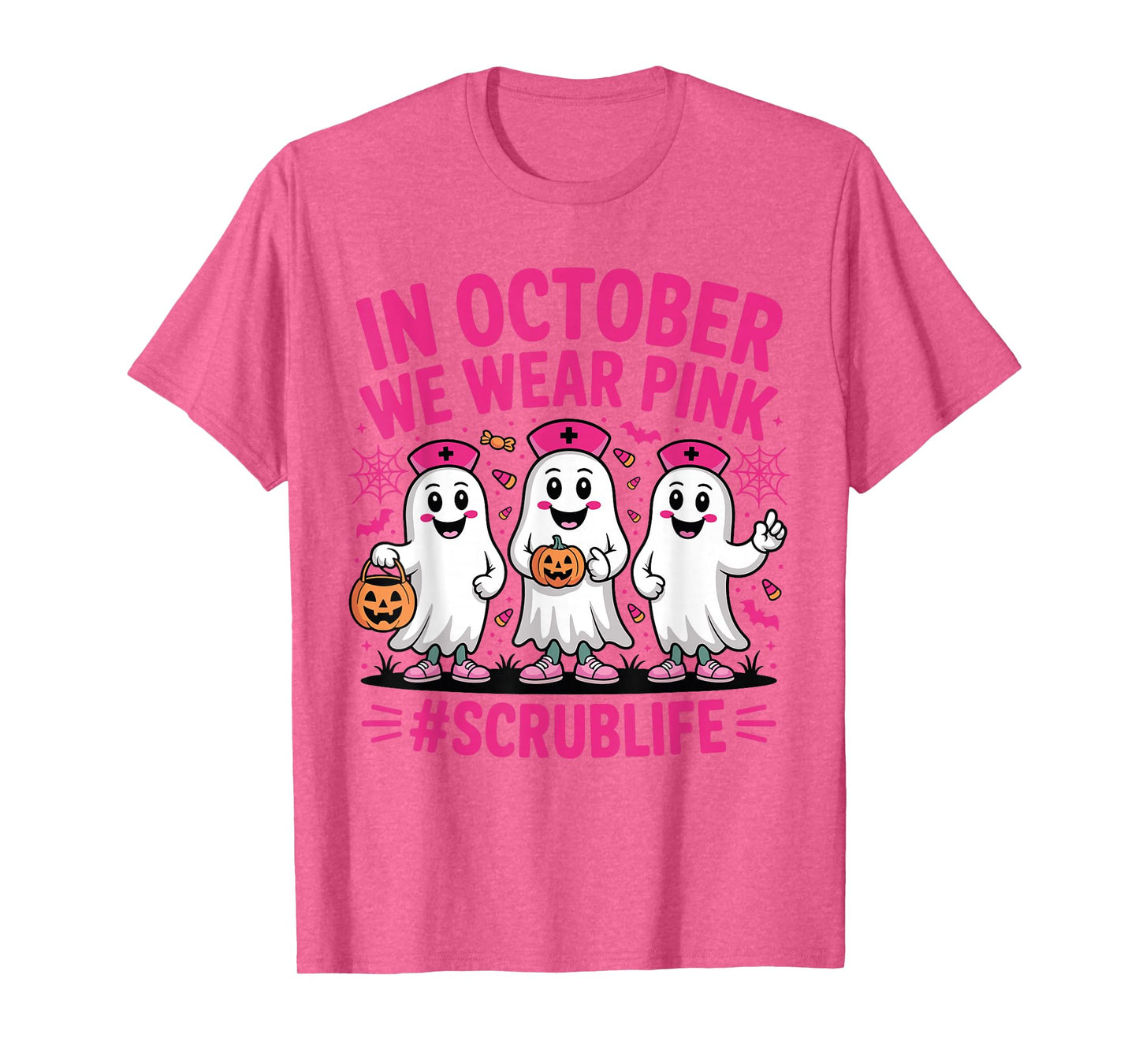 Nurse Scrub Life in October We Wear Pink Breast Cancer Nurse T-Shirt