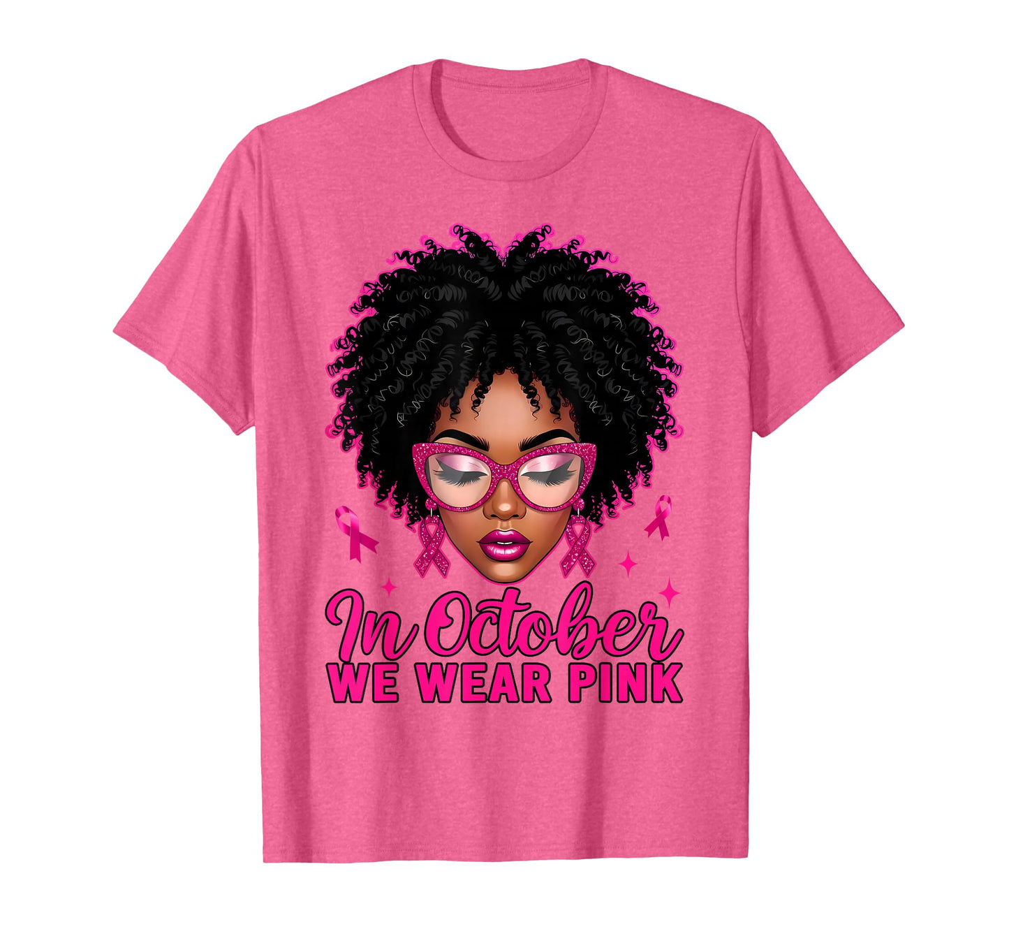 in October We Wear Pink Black Women Breast Cancer Awareness T-Shirt