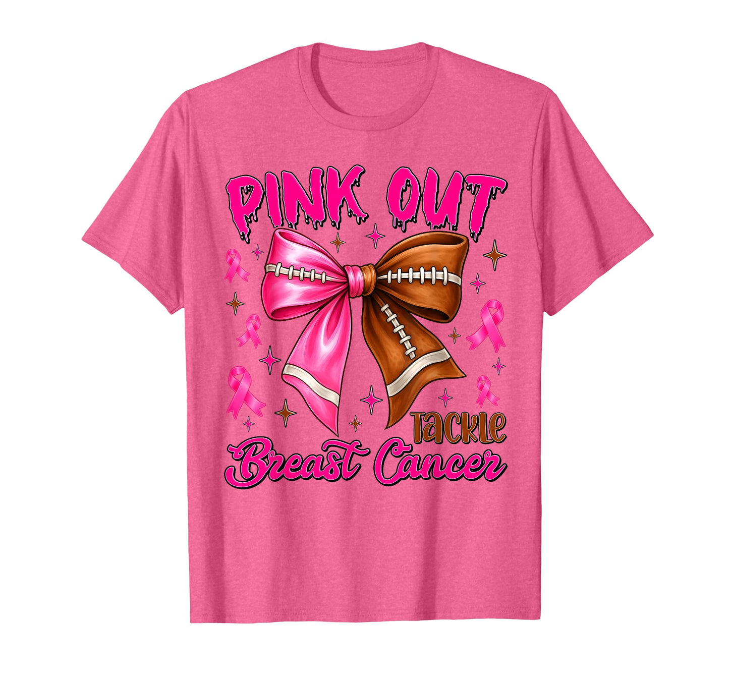 Preppy Pink Out Tackle Breast Cancer Coquette Football Bow T-Shirt
