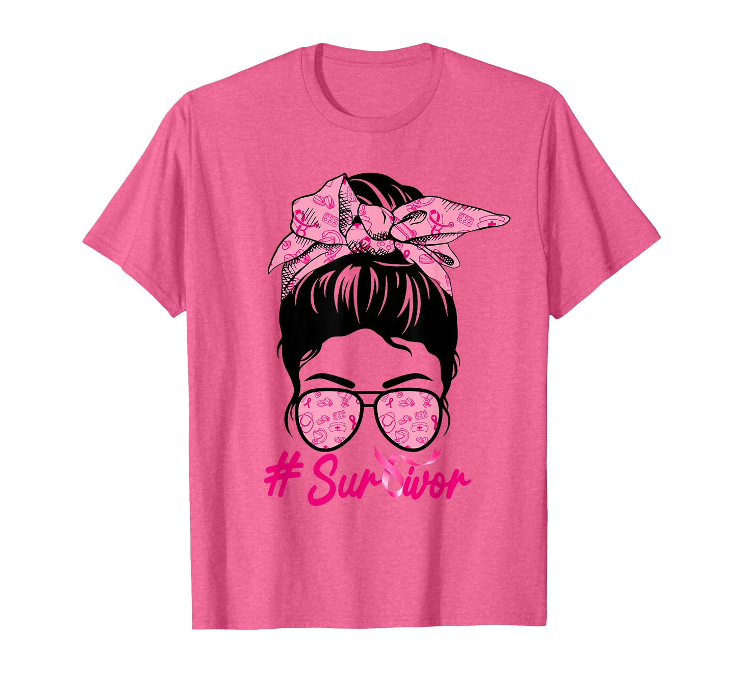 Survivor Messy Bun Pink Breast Cancer Awareness T-Shirt