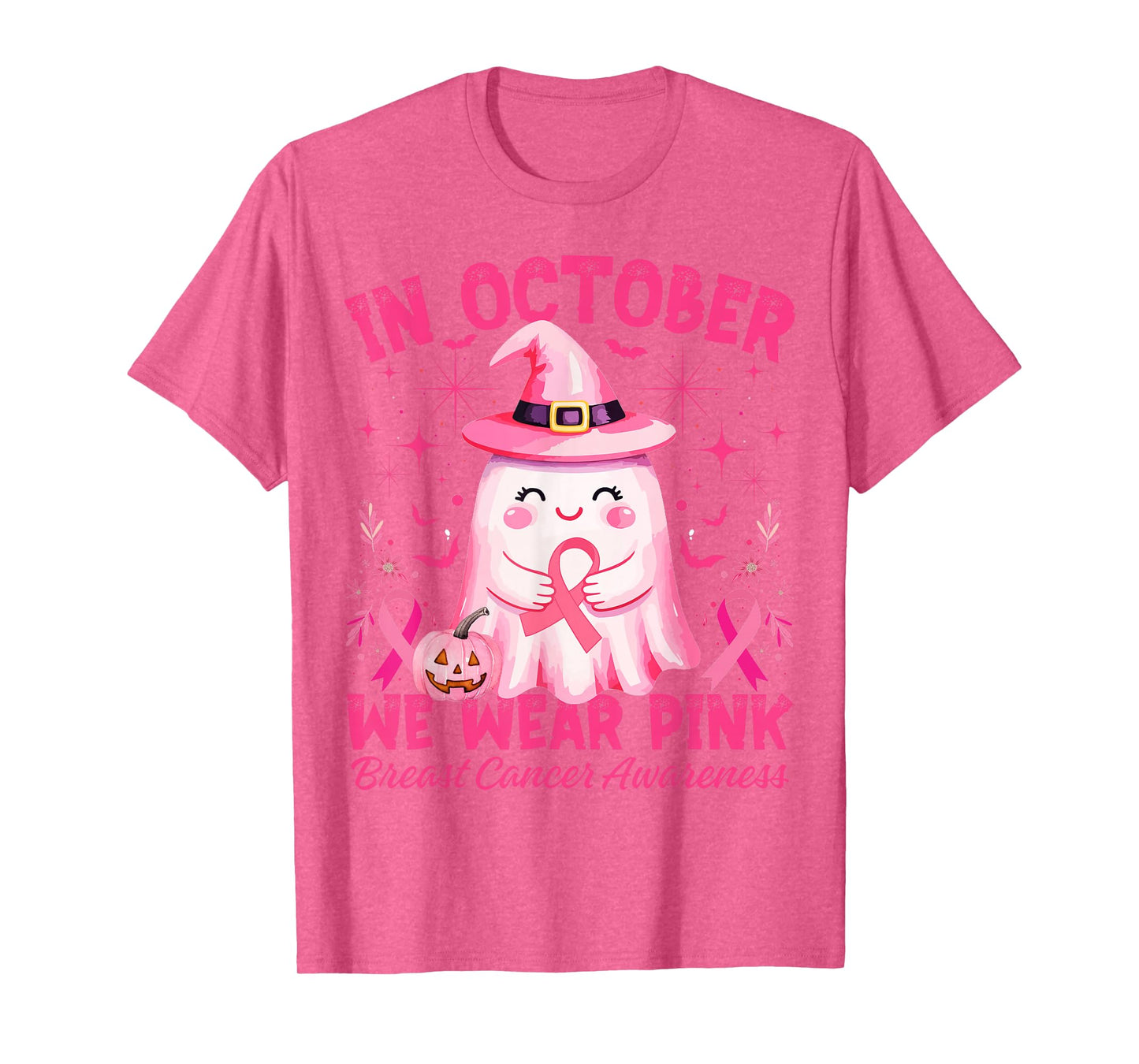 Breast Cancer Women in October We Wear Pink Halloween Ghost T-Shirt