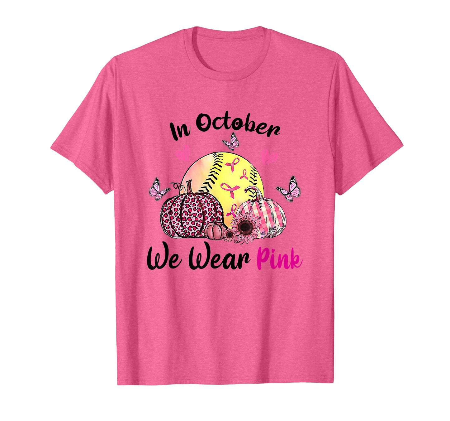 in October We Wear Pink Softball Breast Cancer Awareness T-Shirt