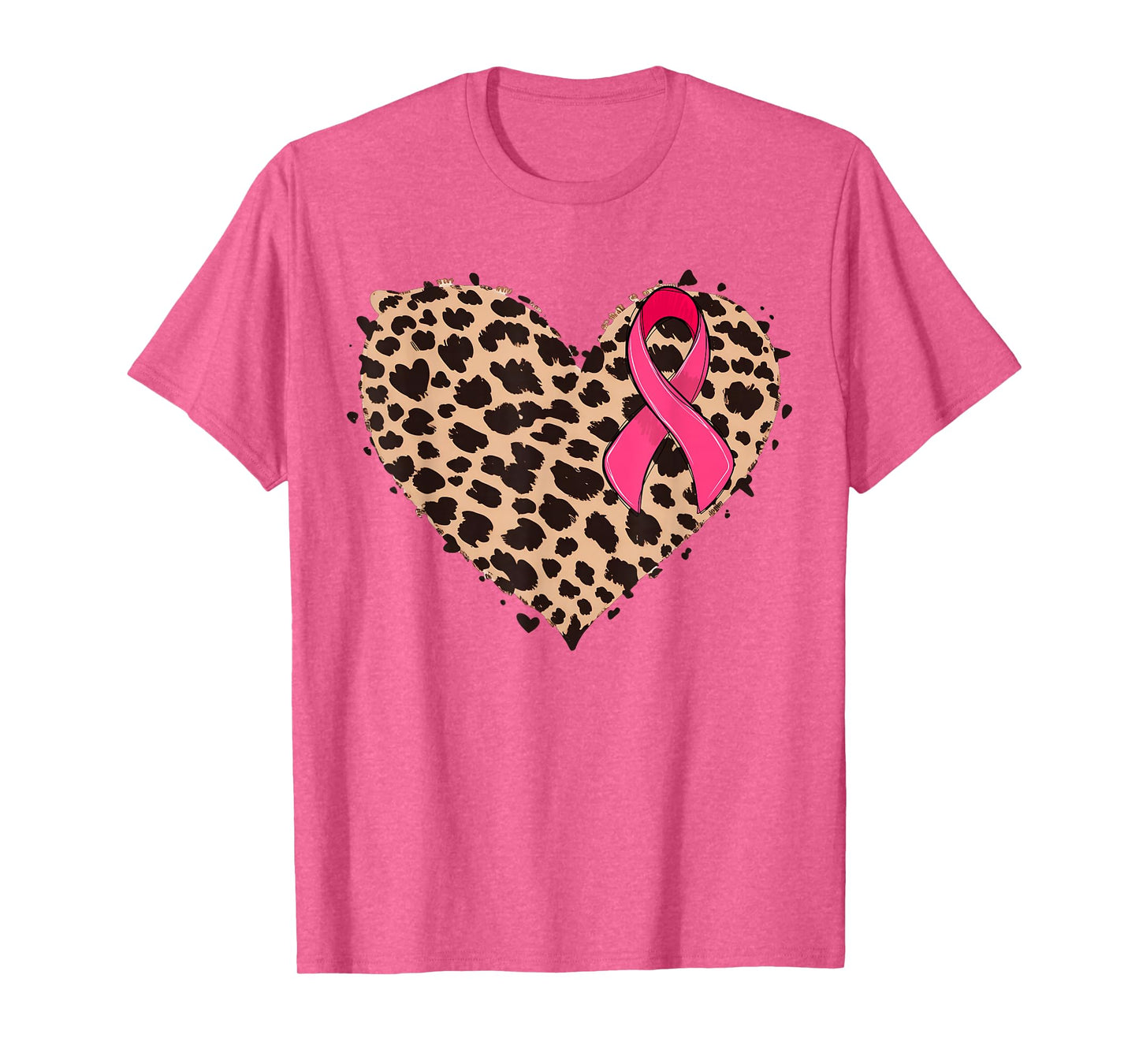 Breast cancer Pink ribbon Cheetah Leopard Heart Print T-Shirt